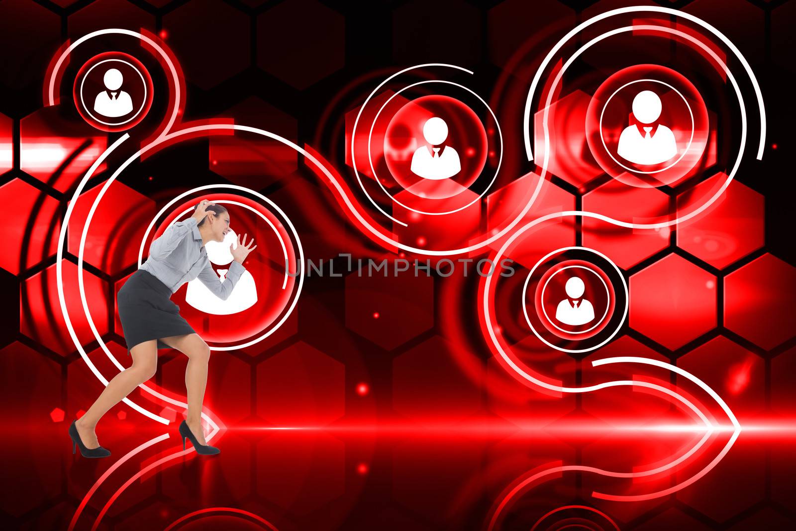 Composite image of furious businesswoman gesturing by Wavebreakmedia