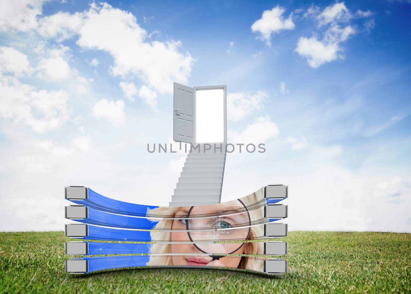 Composite image of blonde with magnifying glass on abstract screen by Wavebreakmedia