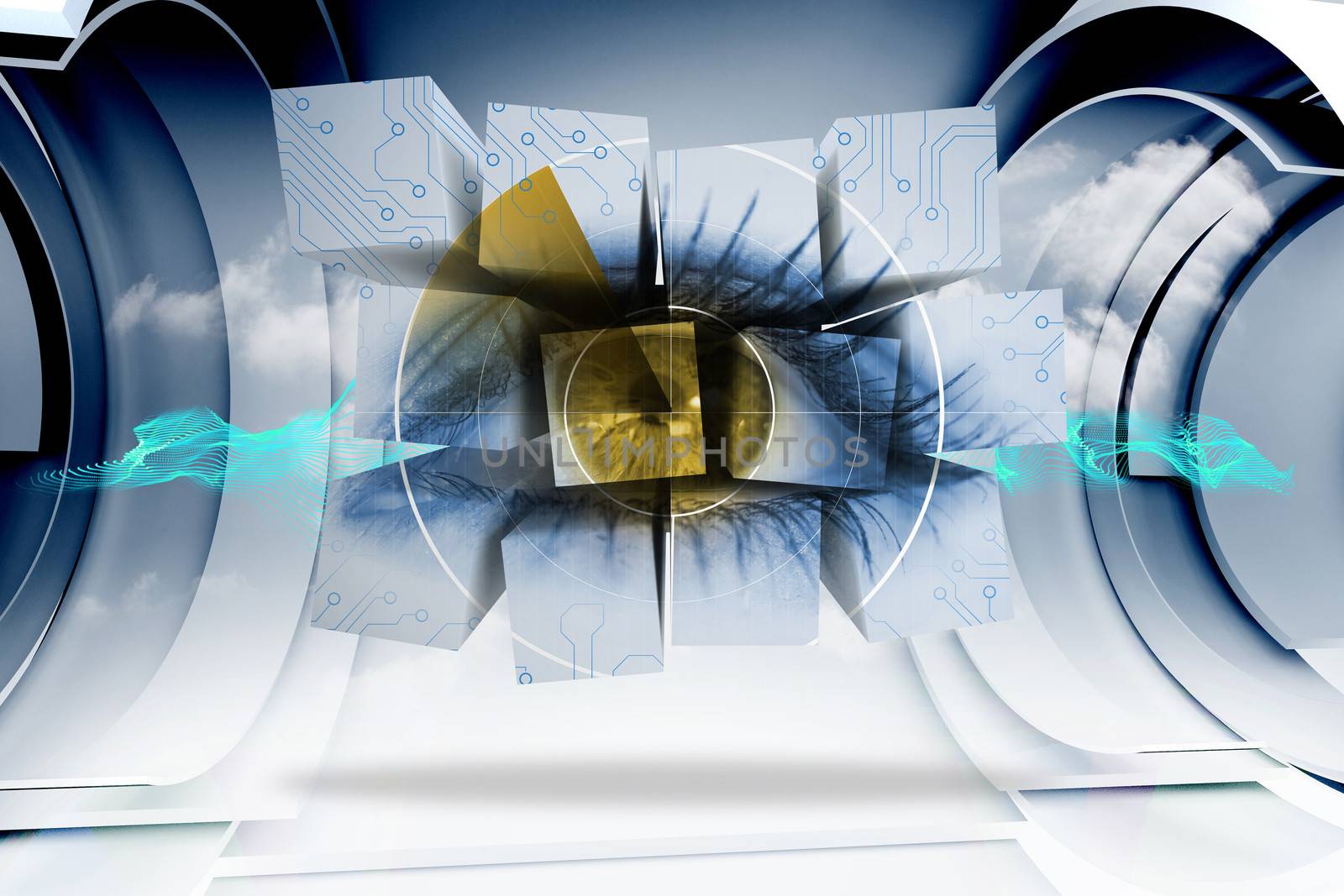 Composite image of eye on abstract screen by Wavebreakmedia