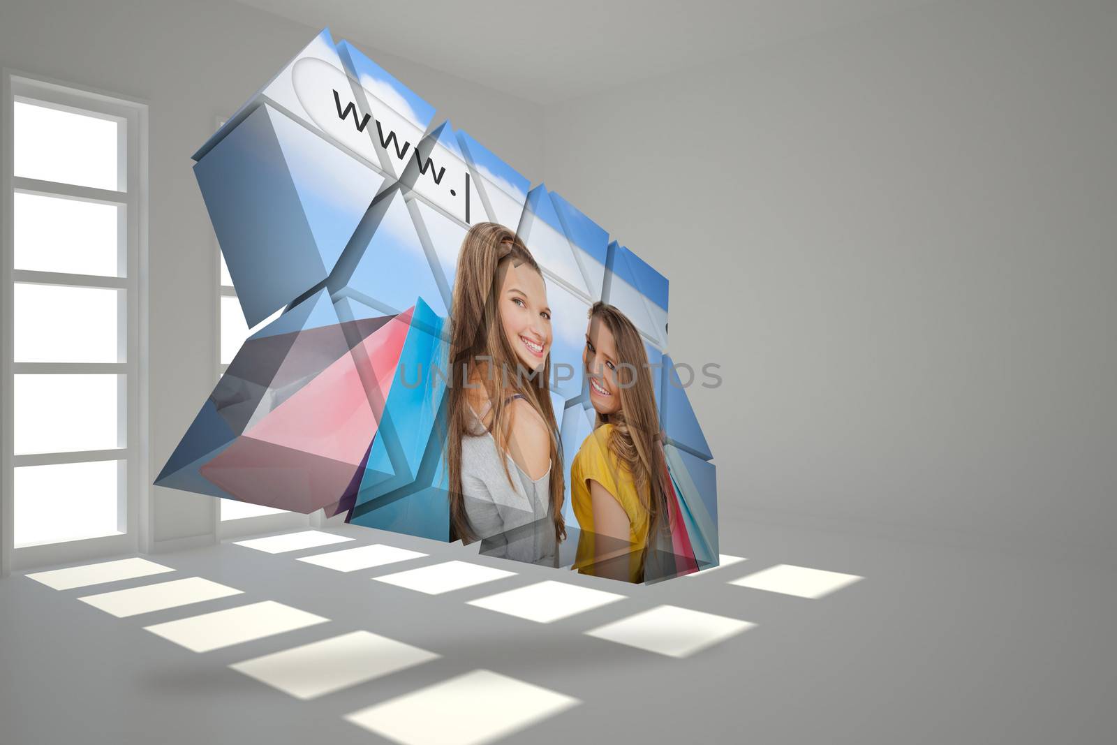 Composite image of girls shopping on abstract screen by Wavebreakmedia