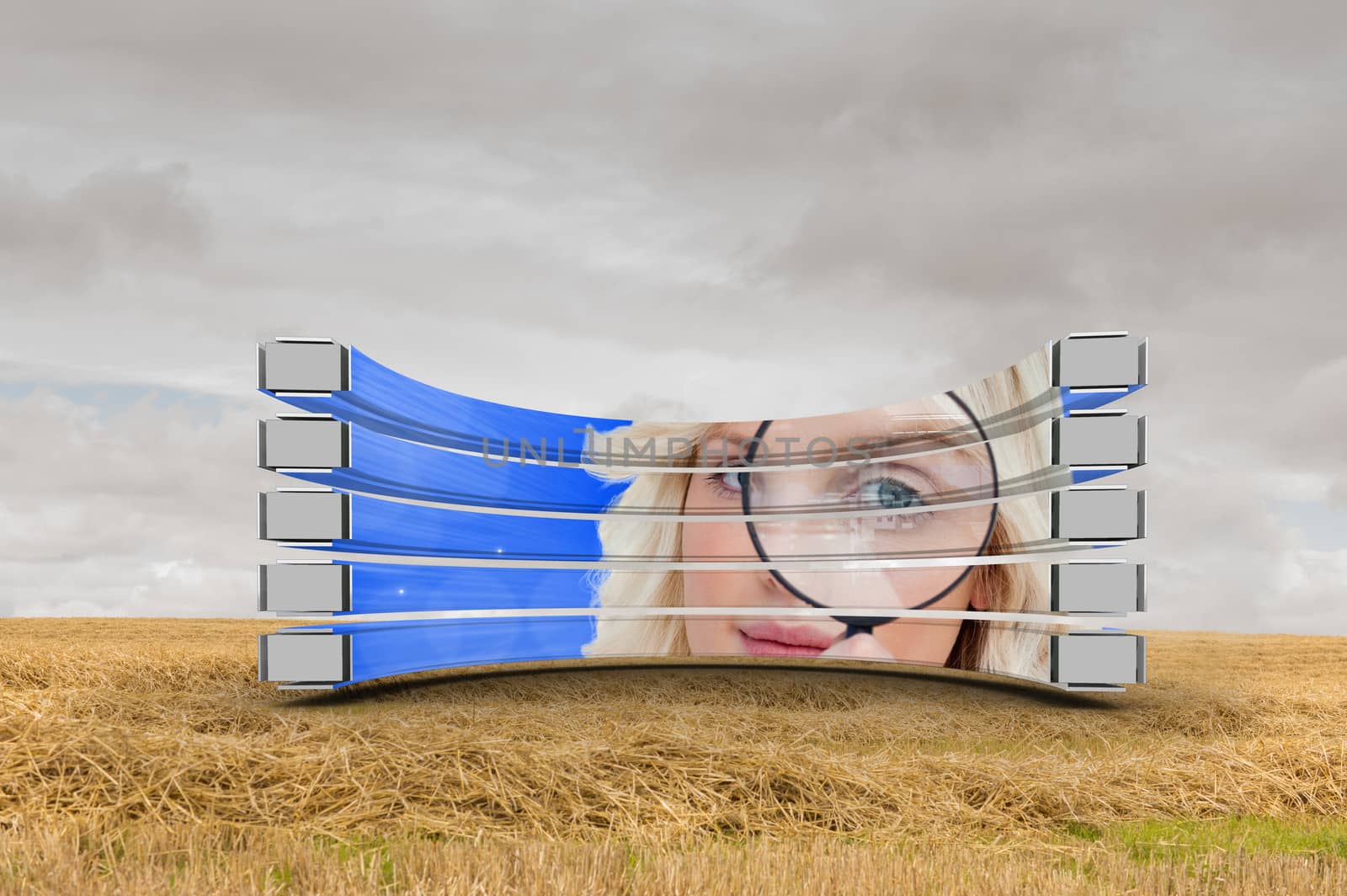 Composite image of blonde with magnifying glass on abstract screen by Wavebreakmedia