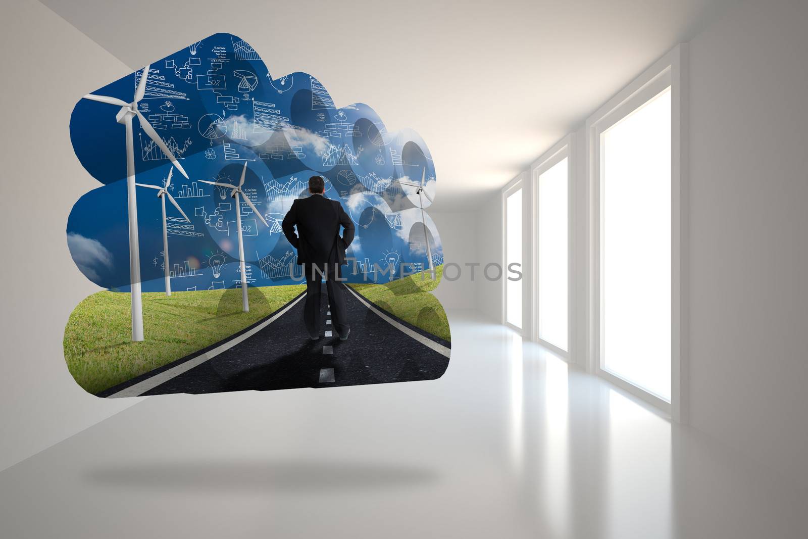 Composite image of businessman on road on abstract screen by Wavebreakmedia