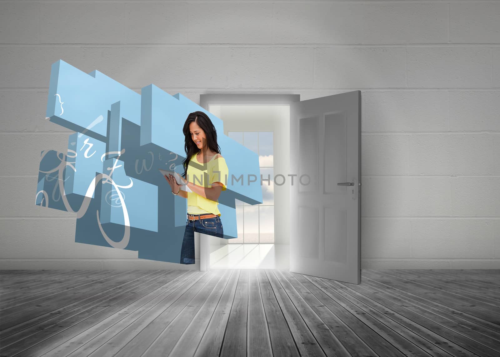 Composite image of student using tablet on abstract screen by Wavebreakmedia