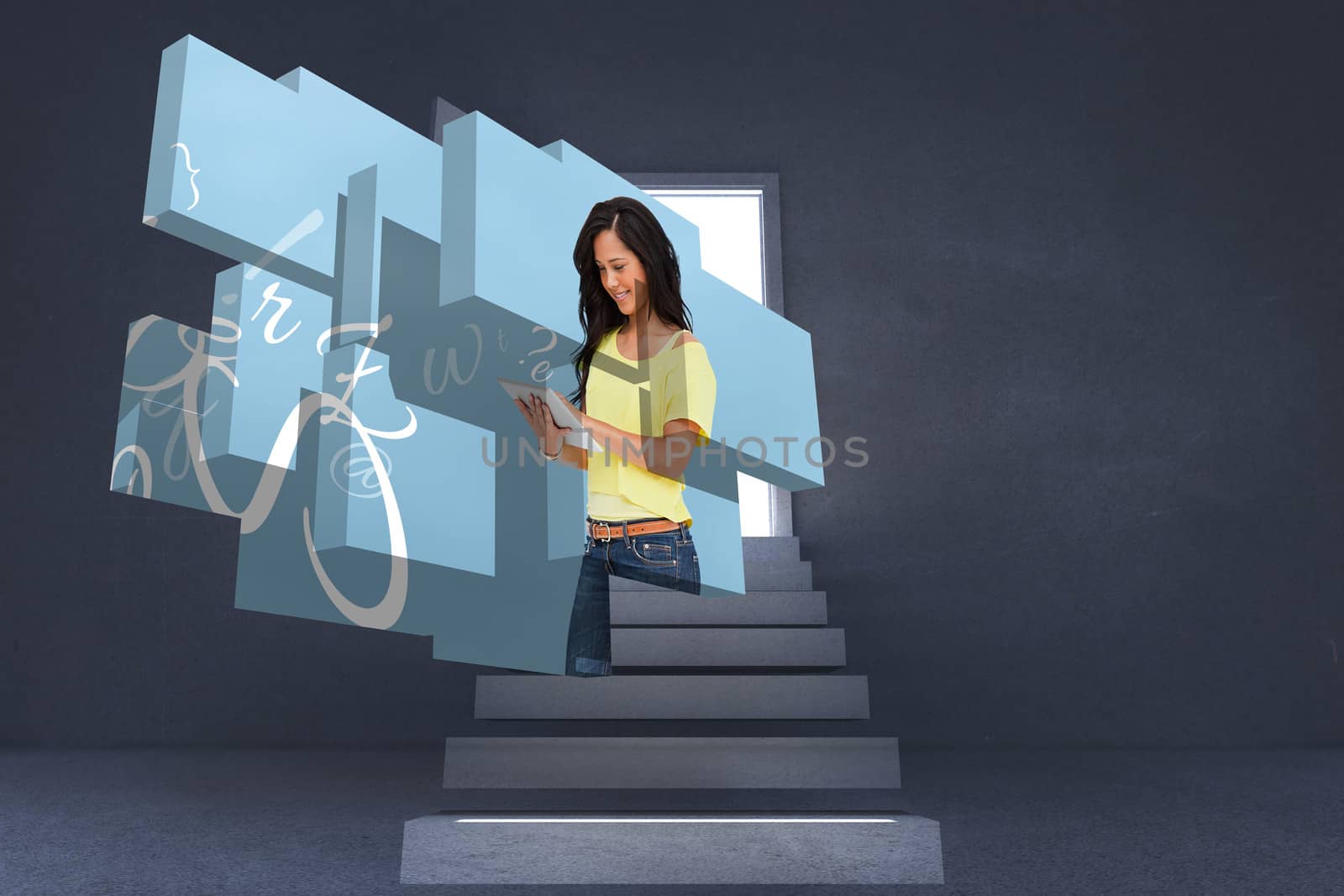 Composite image of student using tablet on abstract screen by Wavebreakmedia