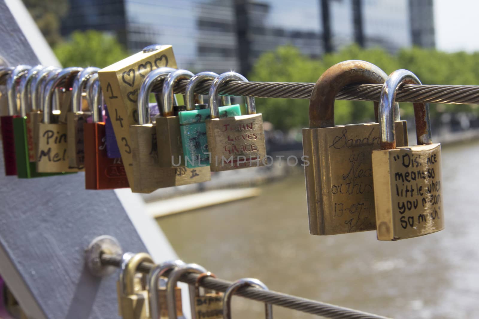 Love locks on Yarra footbridge, Melbouorne