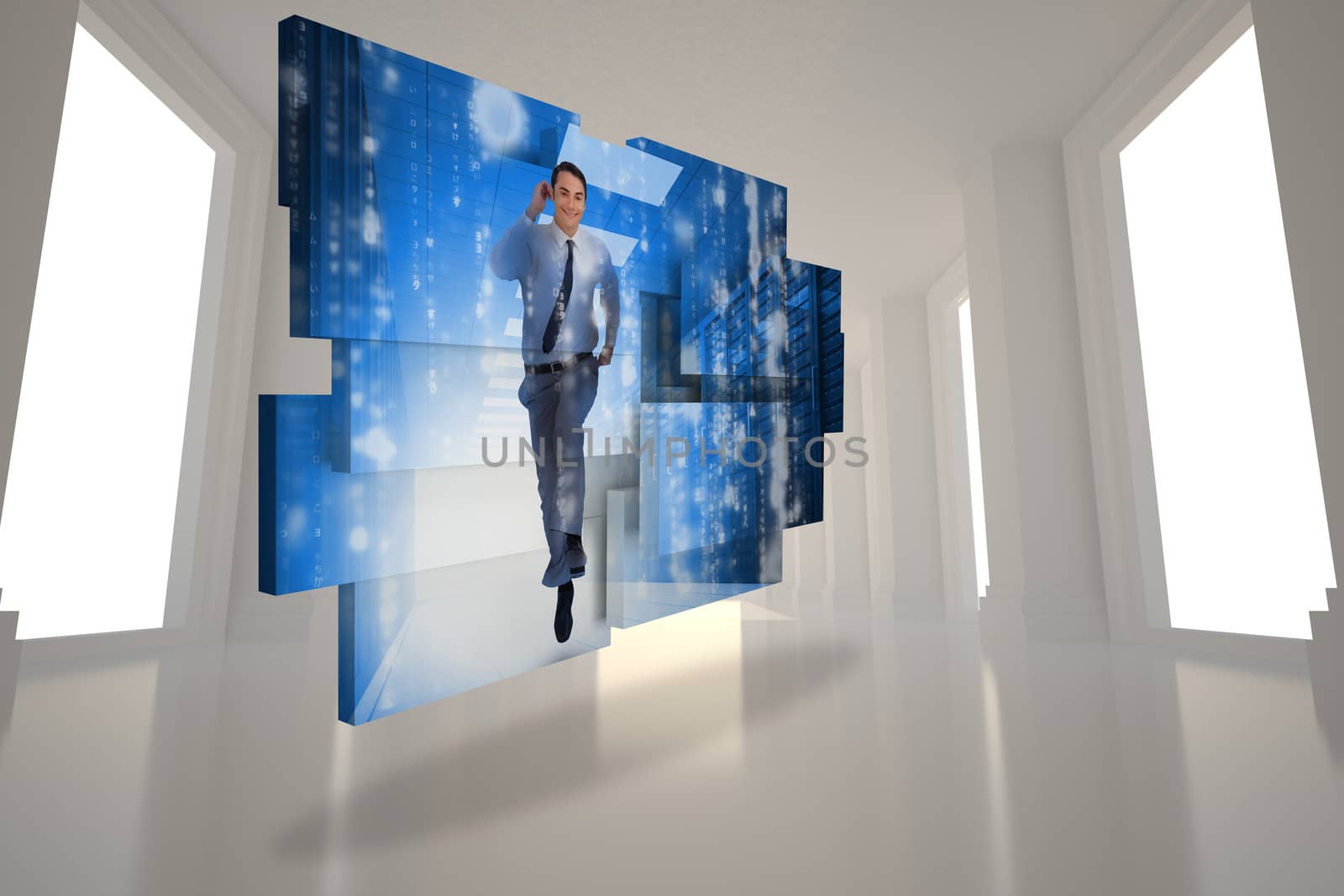 Composite image of businessman in data center on abstract screen by Wavebreakmedia