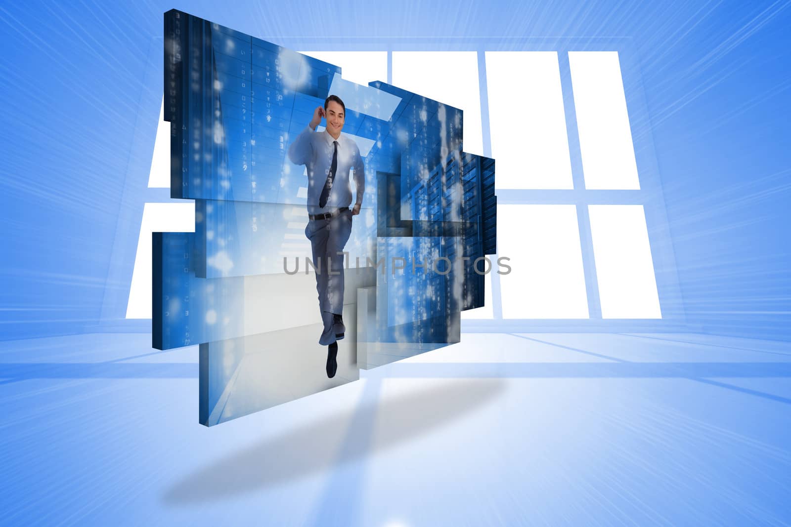 Composite image of businessman in data center on abstract screen by Wavebreakmedia