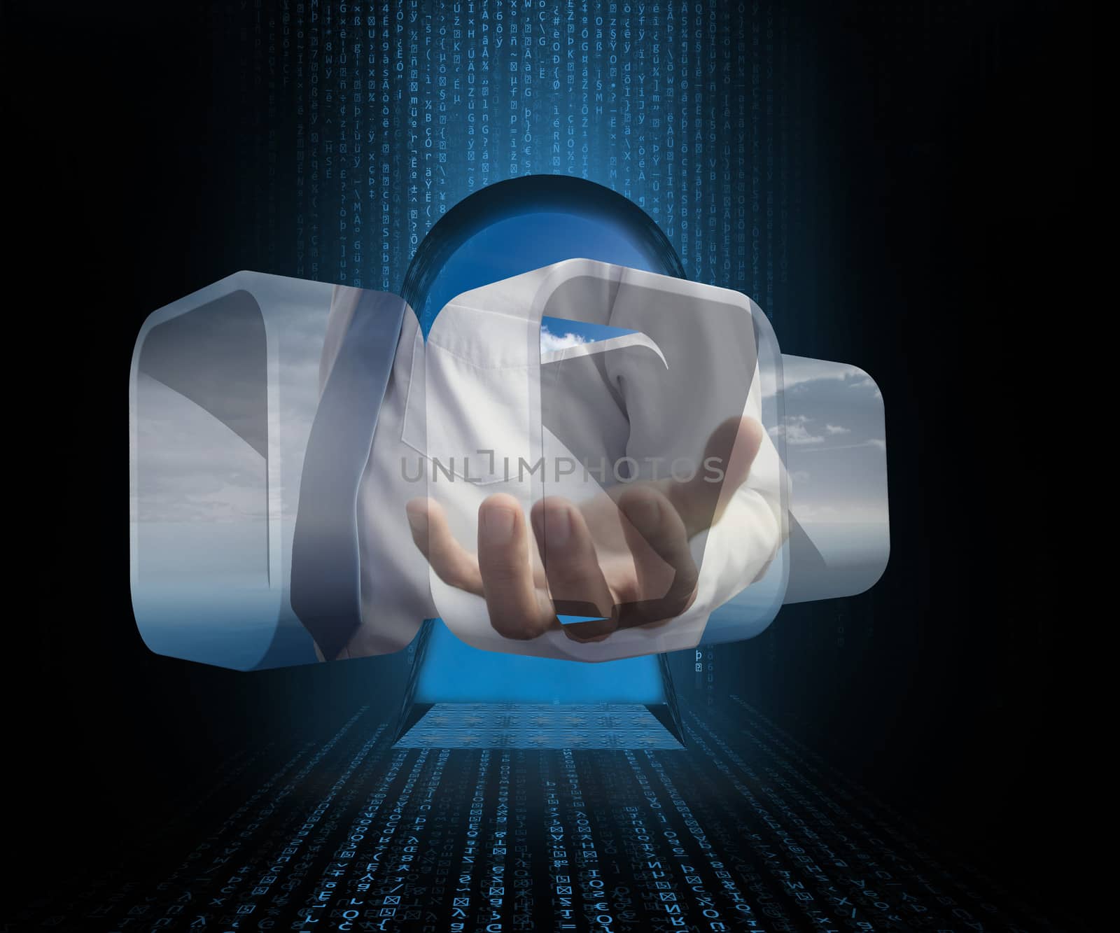 Composite image of businessmans hand on abstract screen by Wavebreakmedia