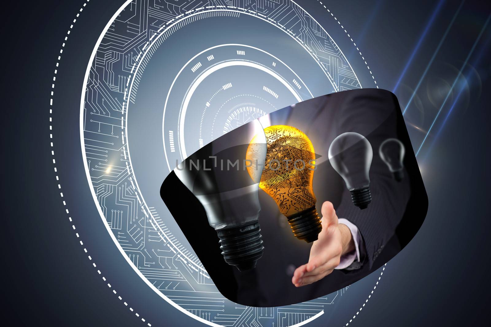 Composite image of light bulb graphic on abstract screen by Wavebreakmedia