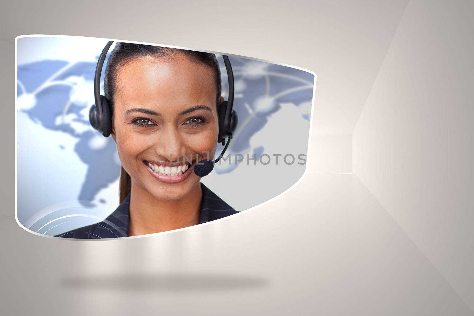 Composite image of call centre agent on abstract screen by Wavebreakmedia