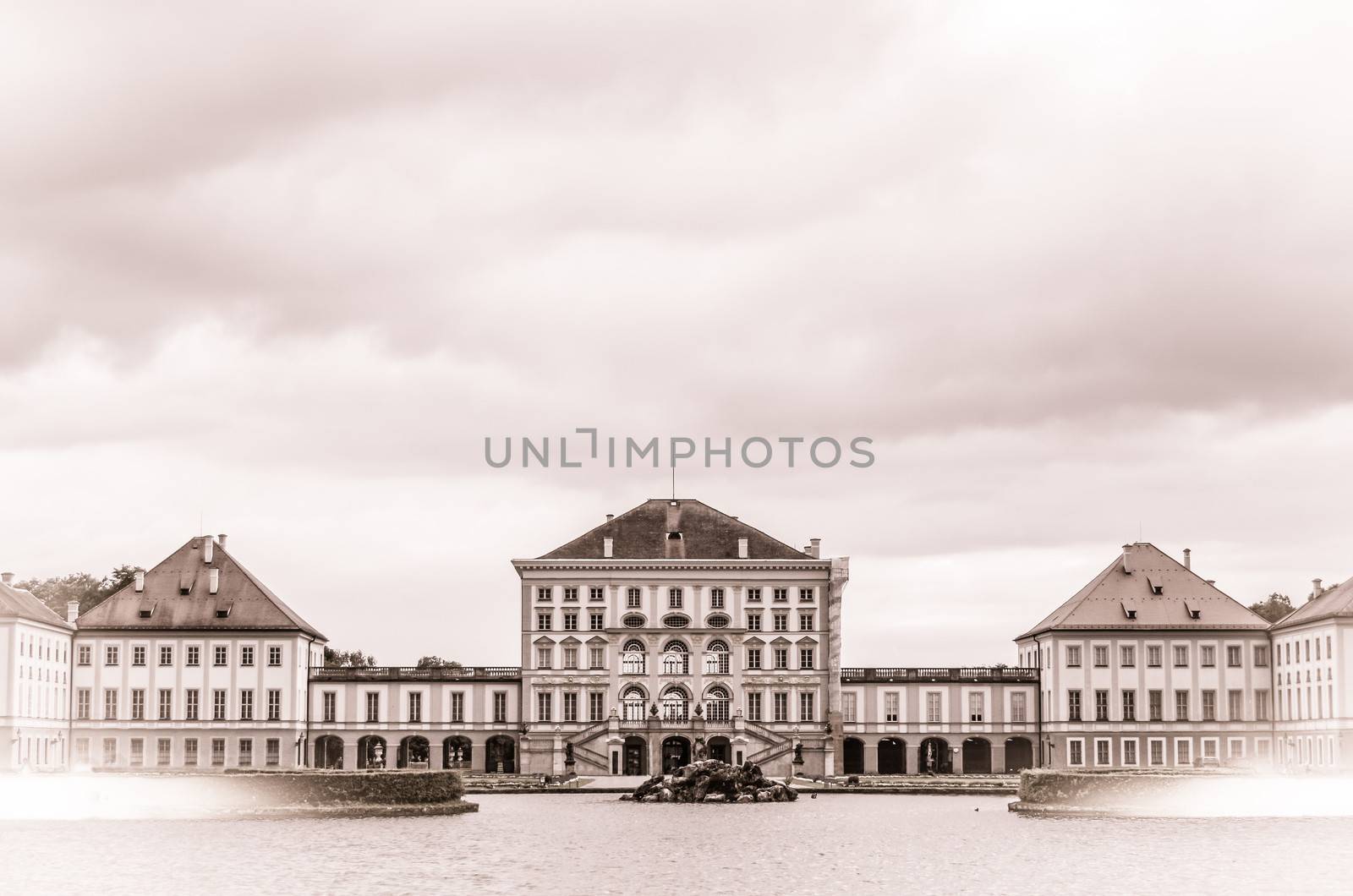 Retro Postcard Style European Palace In Munich, Germany