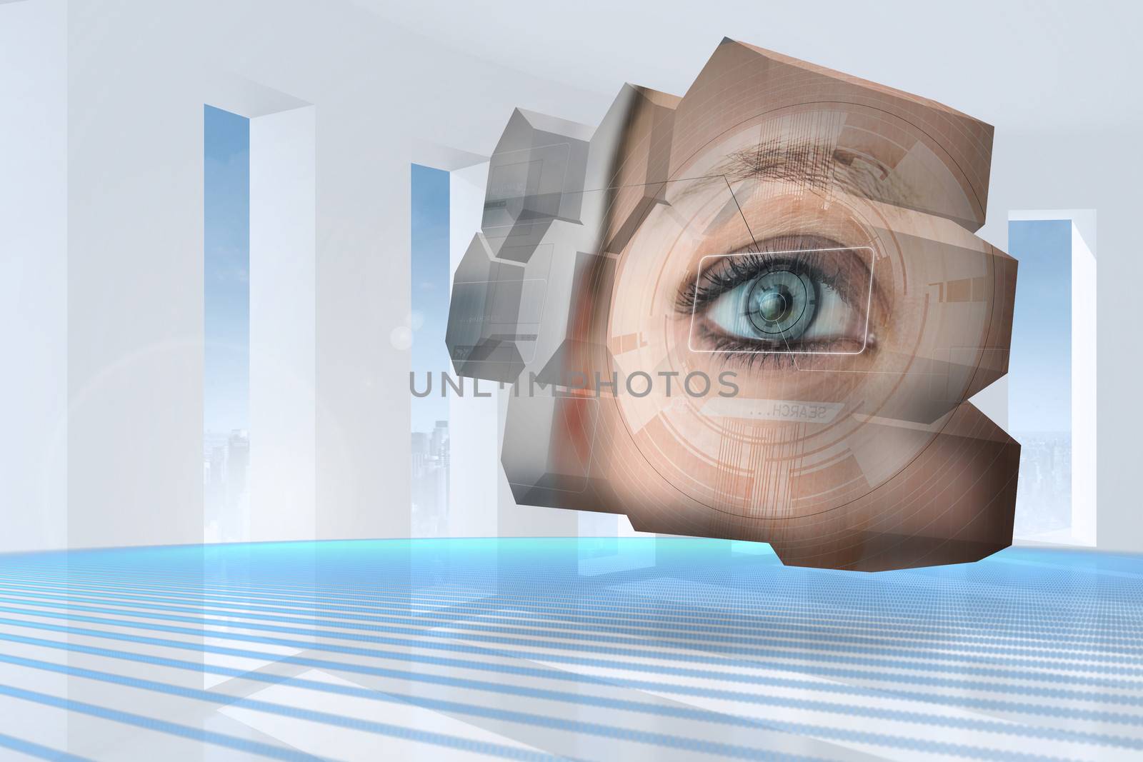 Composite image of eye interface on abstract screen by Wavebreakmedia
