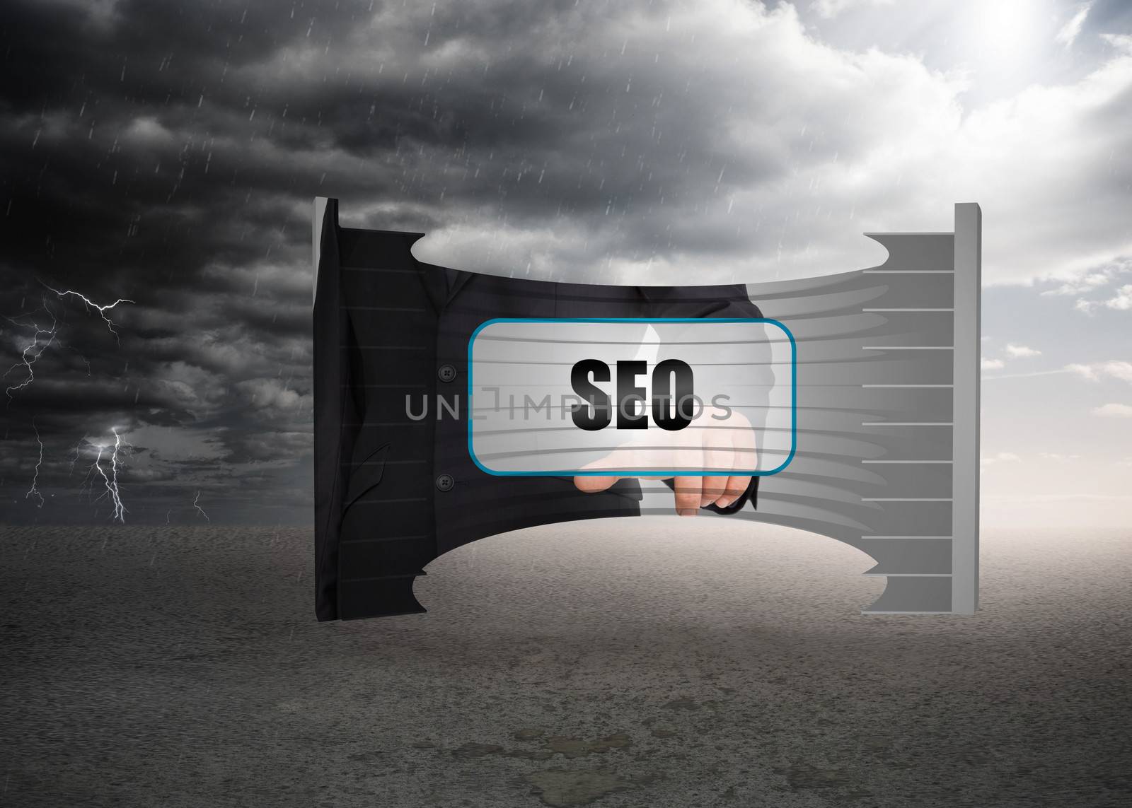 Seo banner on abstract screen against ominous landscape