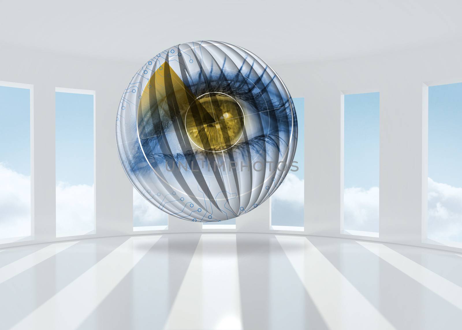 Composite image of eye scanning on abstract screen by Wavebreakmedia