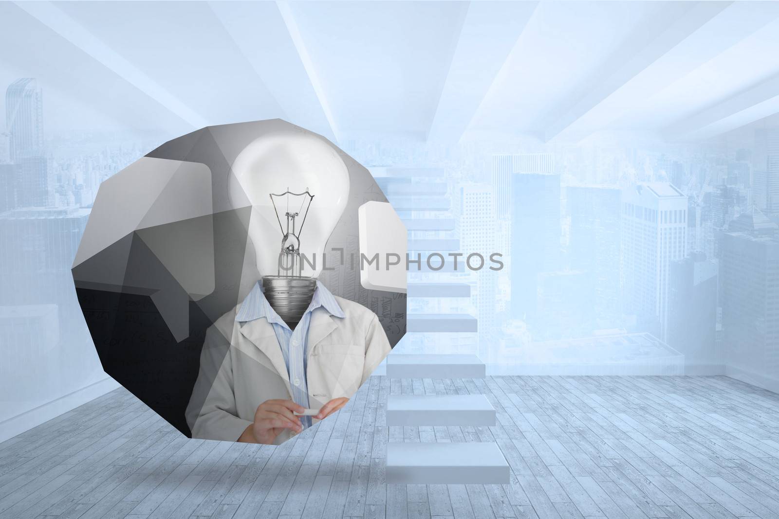 Composite image of light bulb man on abstract screen by Wavebreakmedia