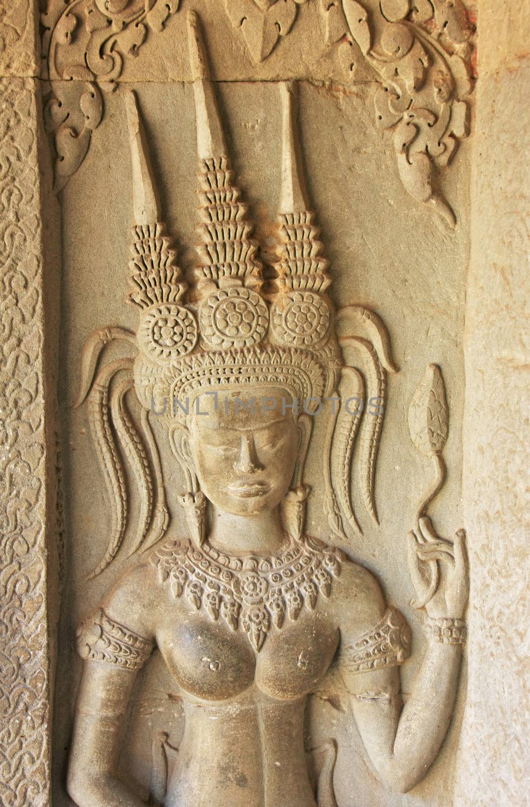 Wall bas-relief of Devata, Angkor Wat temple, Siem Reap, Cambodi by donya_nedomam