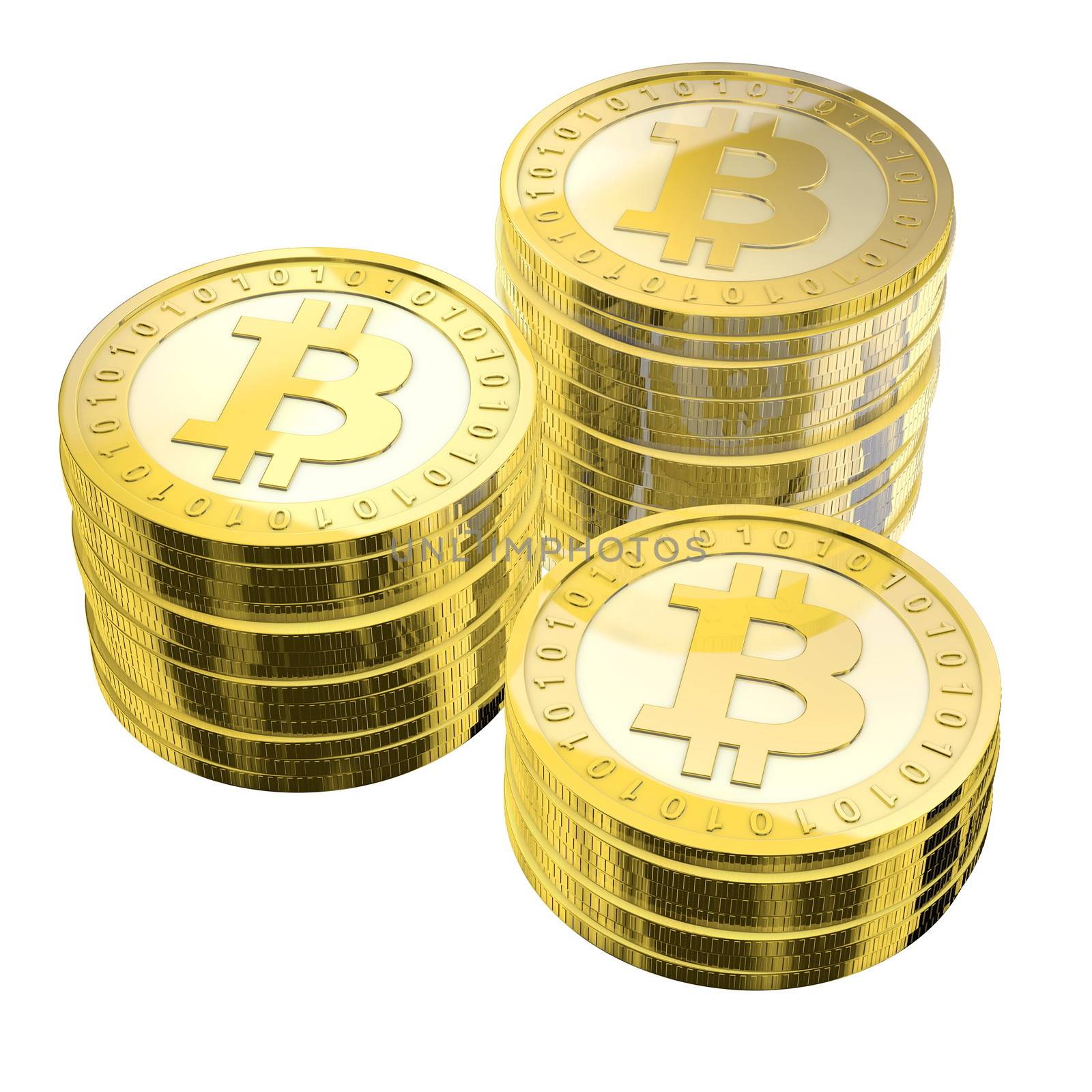 Three Stacks of Bitcoins by PixBox
