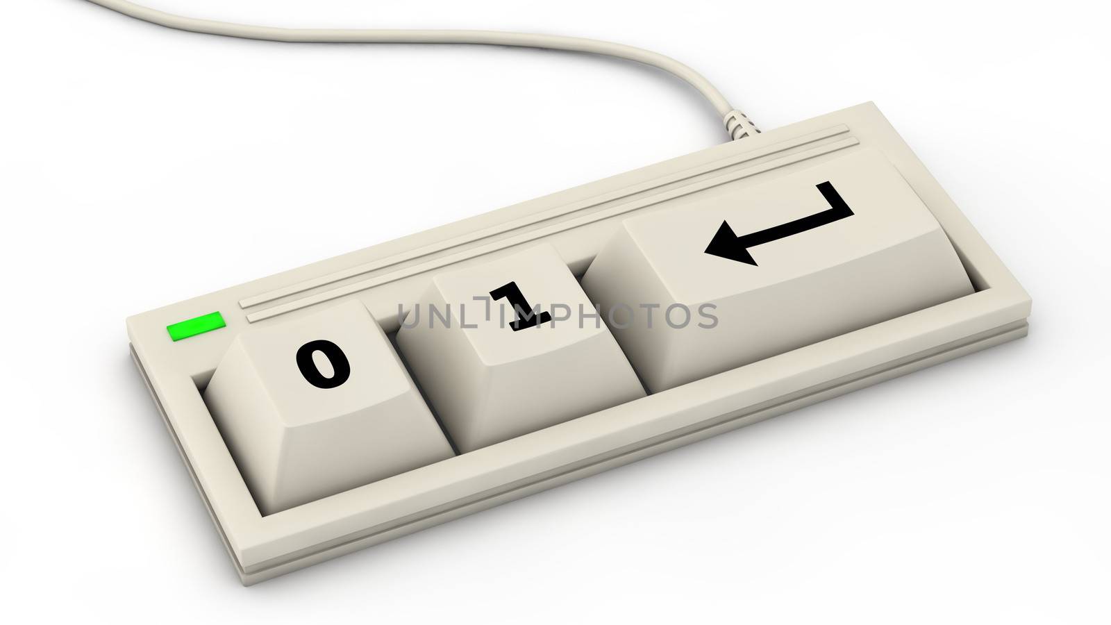 computer keyboard with reduced layout for binary input - 0, 1, Enter, Return