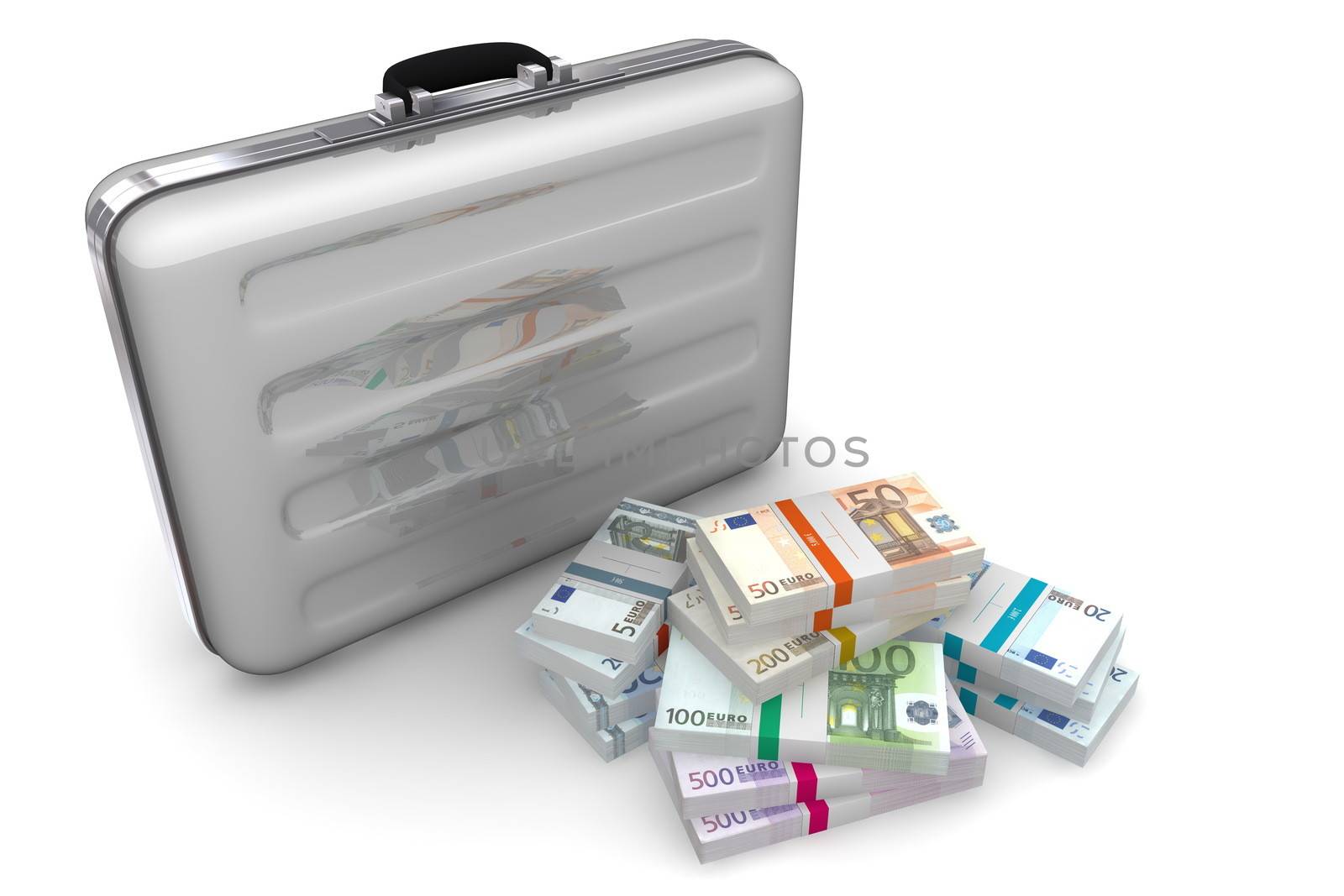 Euro Cash Packets and Light Silver Grey Briefcase by PixBox