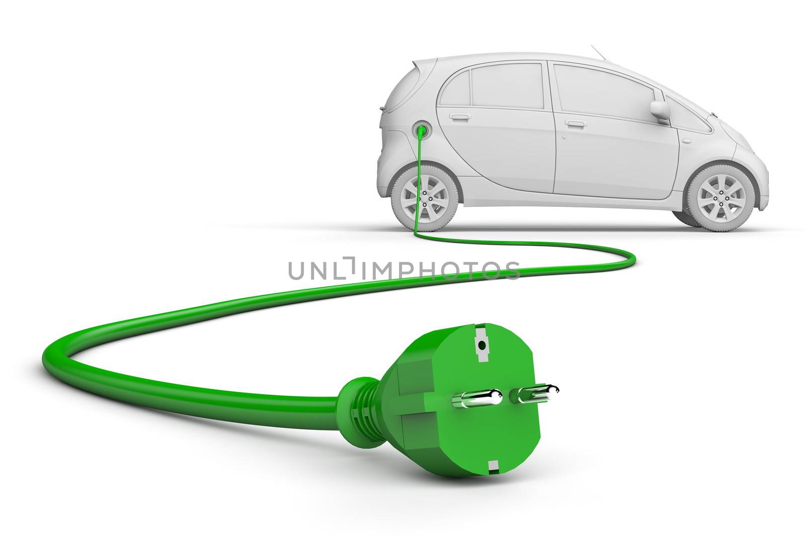 e-car connected to green power cable