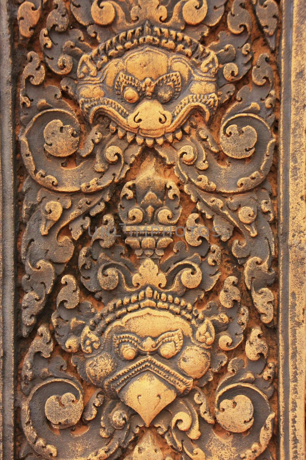 Decorative wall carvings, Banteay Srey temple, Angkor area, Siem Reap, Cambodia