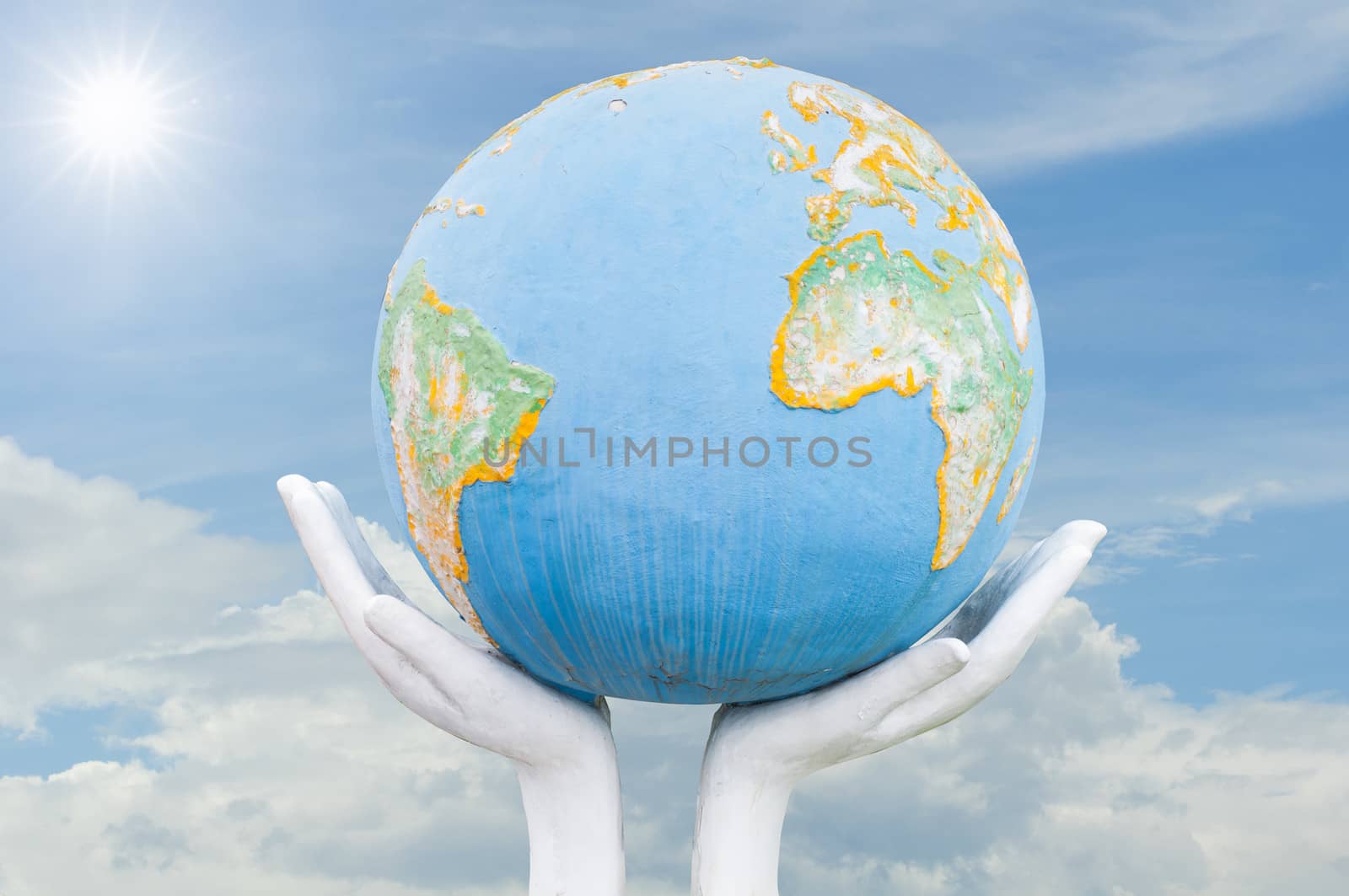 Globe ,earth in human hand on write background