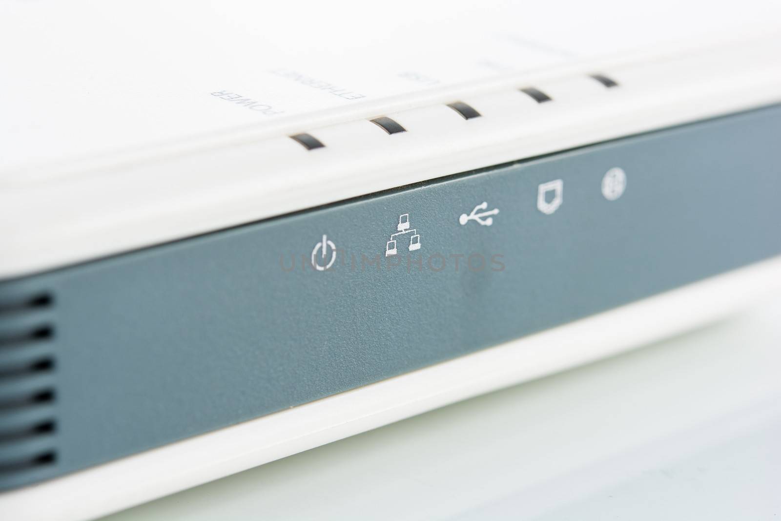 Front router network hub with emblem ethernet