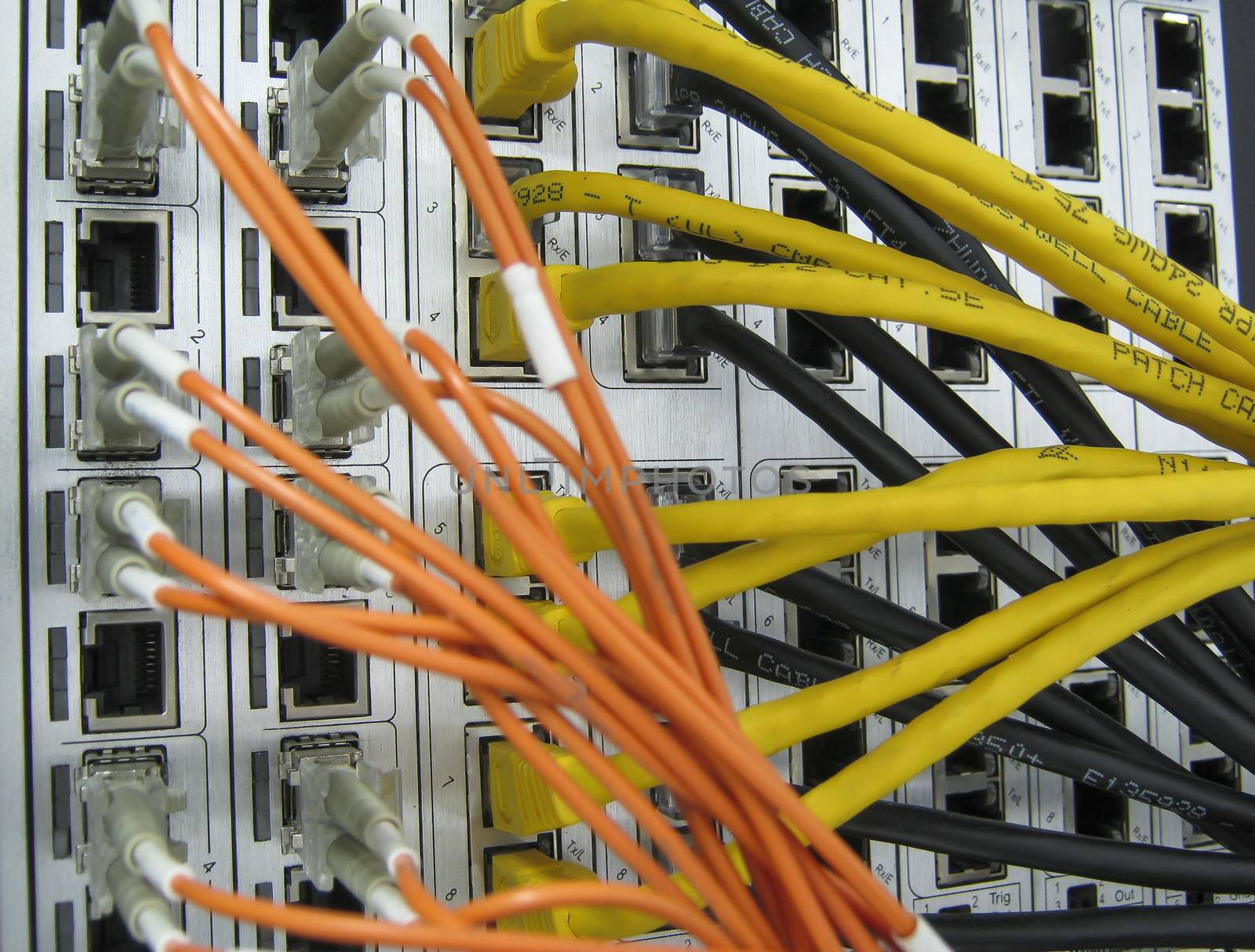 Internet service provider communications equipment installed in a large datacenter.