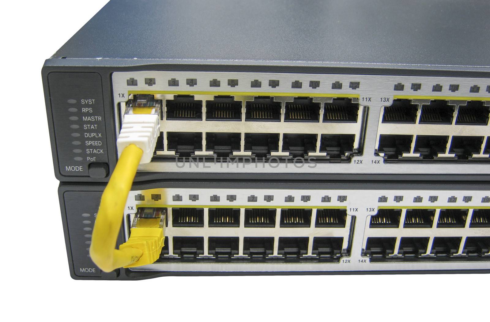 Ethernet cables connected switch to switch by Sorapop
