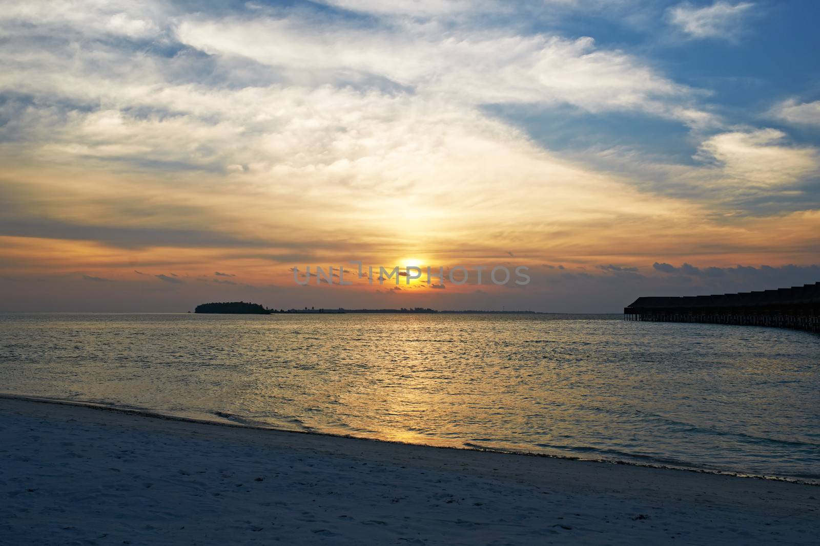 Beautiful sunset at Maldivian beach