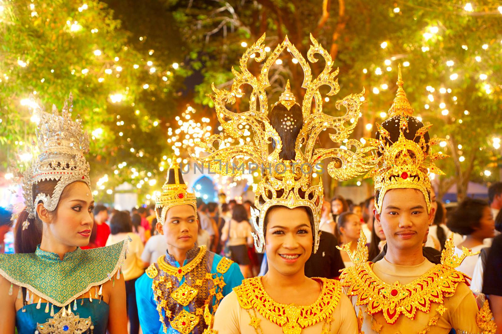 LOPBURI, THAILAND - FEB 23, 2013 : Portrait of transvestites performing during the land of King Narai festival in Lopburi, Thailand