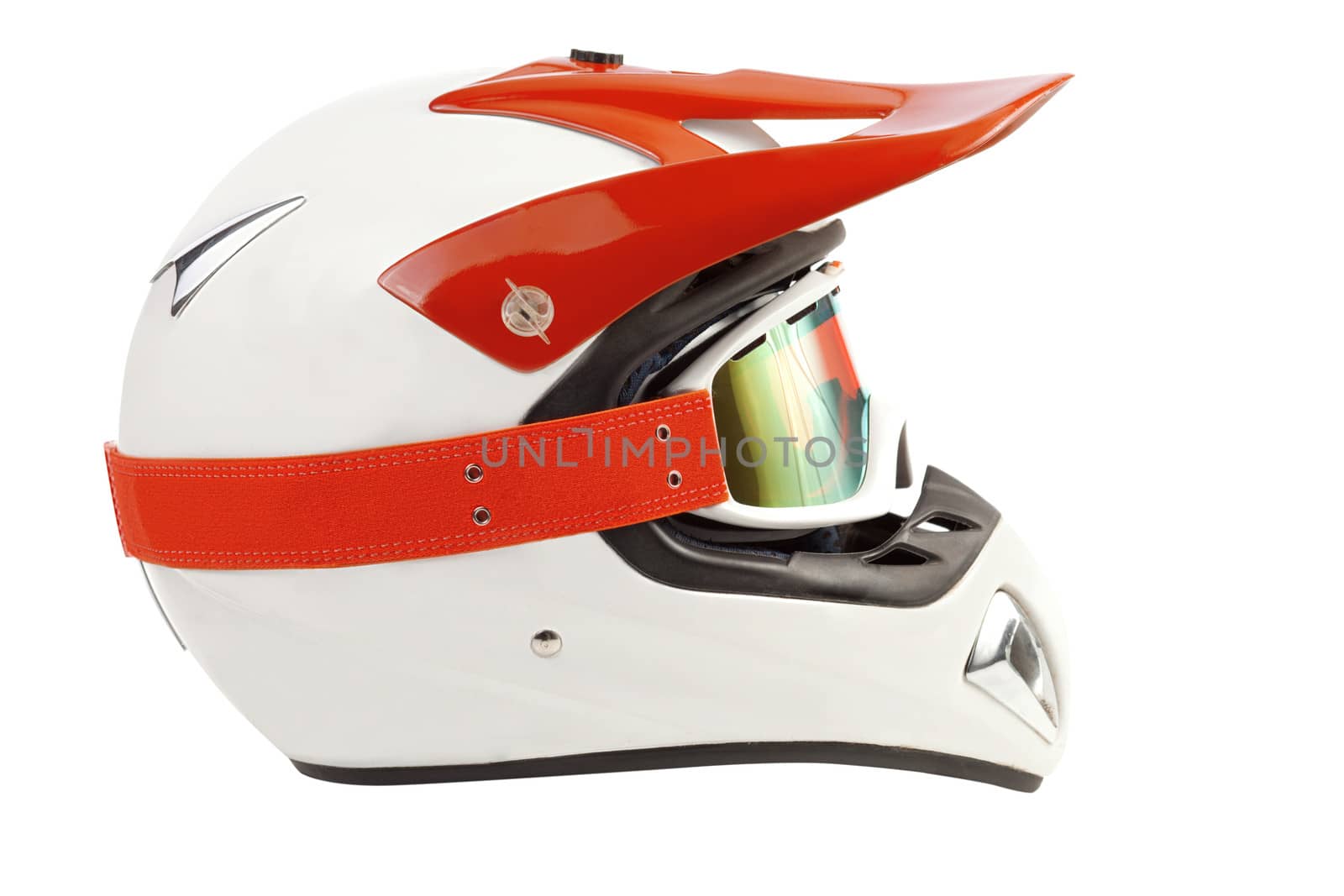 Orange enduro motocross bike helmet isolated on white
