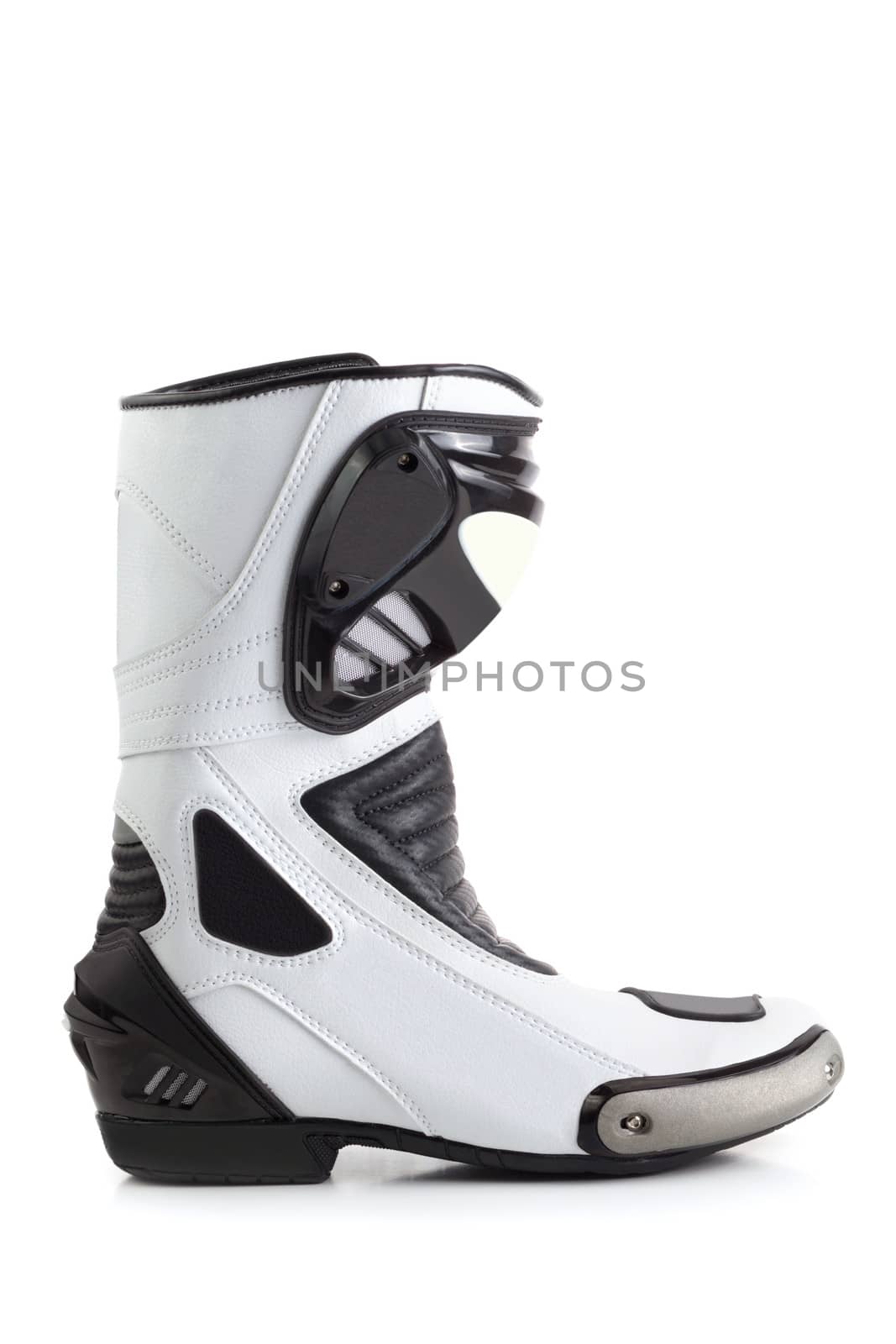 Motorcycle boot isolated on white by Kor