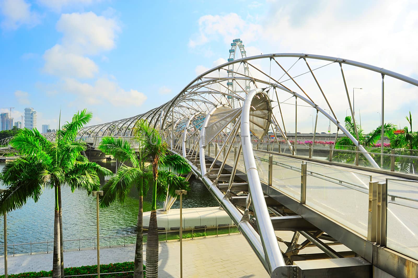  The Helix Bridge in Singapore. Is a bridge in the Marina Bay. The Helix is fabricated from 650 tonnes of Duplex Stainless Steel and 1000 tonnes of carbon steel 