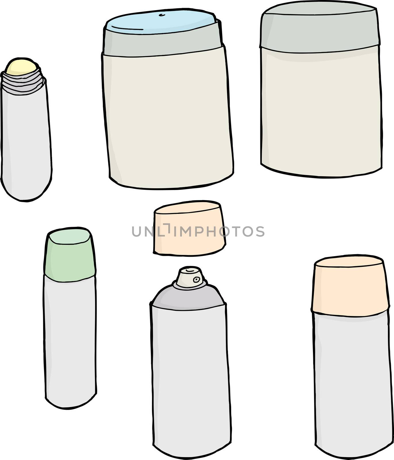 Set of deodorant containers on isolated white background