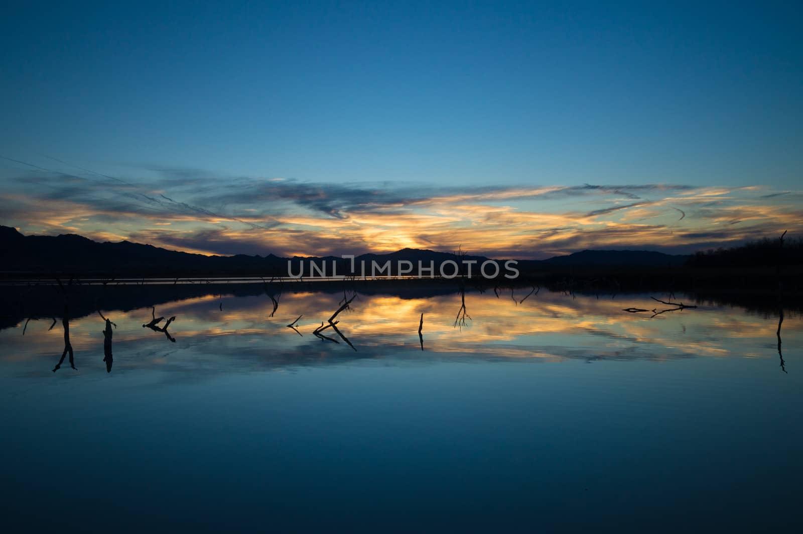 Lake with last rays of the sun