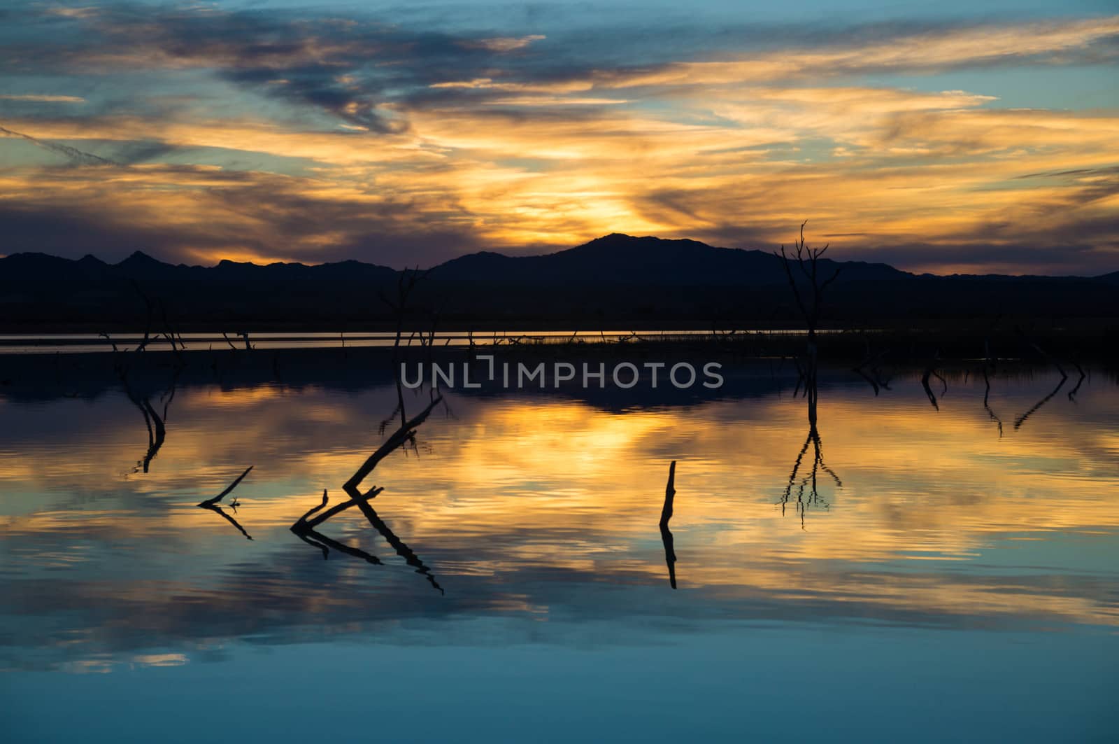 Glow of sunset on lake