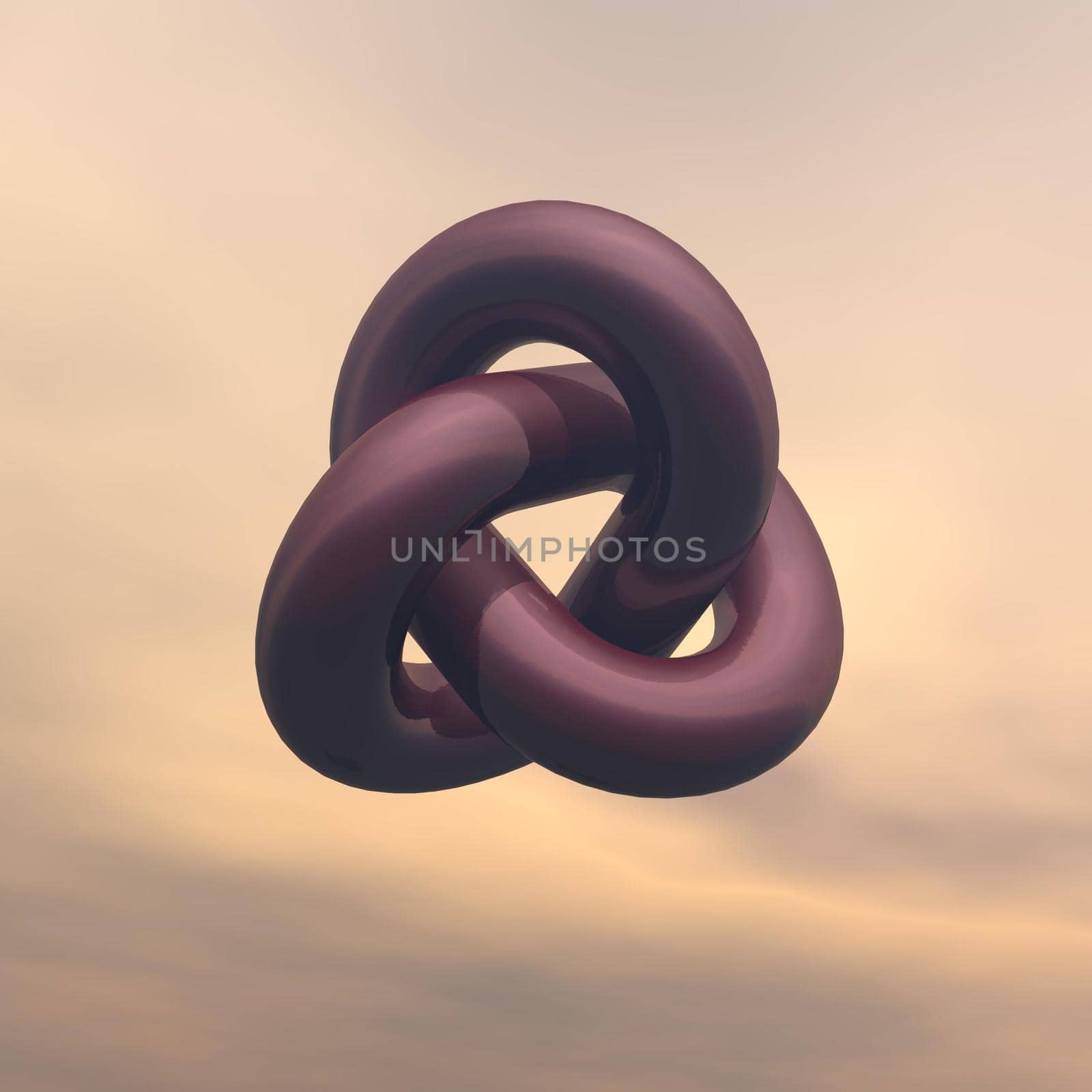 Burgundy metallic infinity shape in cloudy background