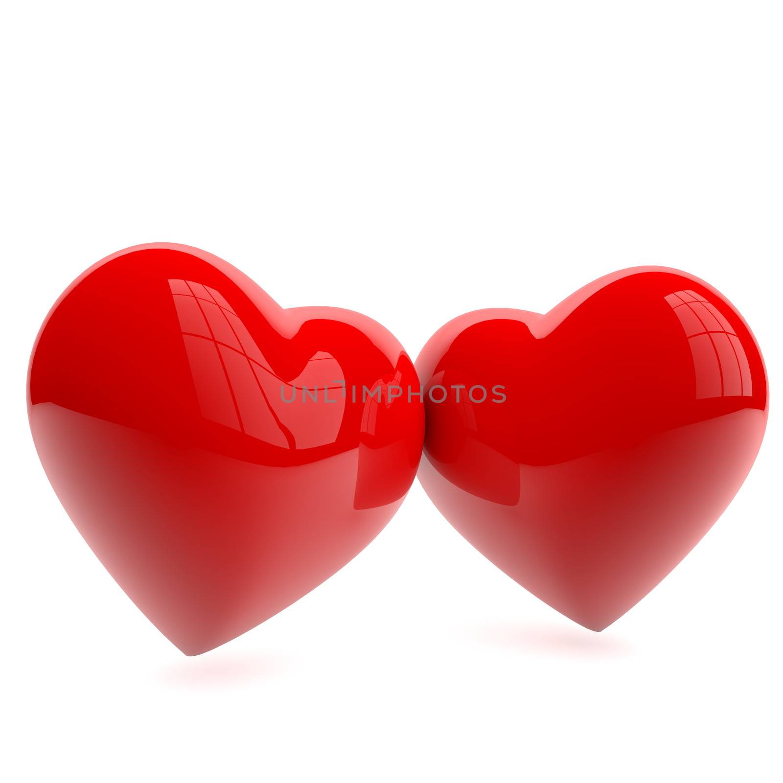 Two red hearts on white
