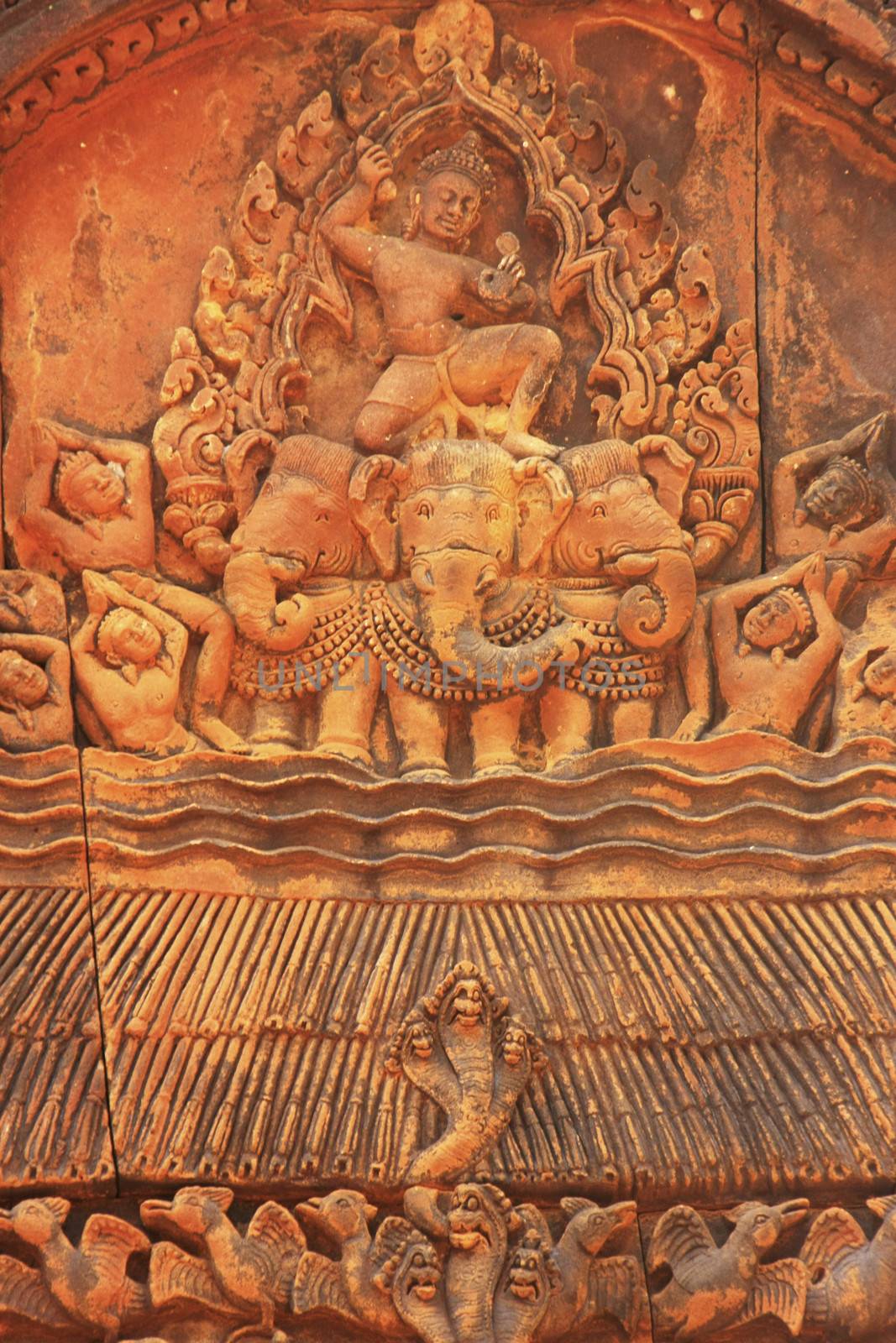 Decorative wall carvings, Banteay Srey temple, Angkor area, Siem Reap, Cambodia