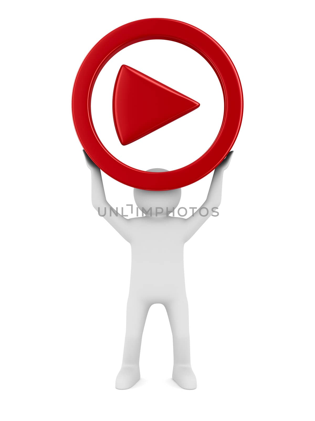 play sign on white background. Isolated 3D image