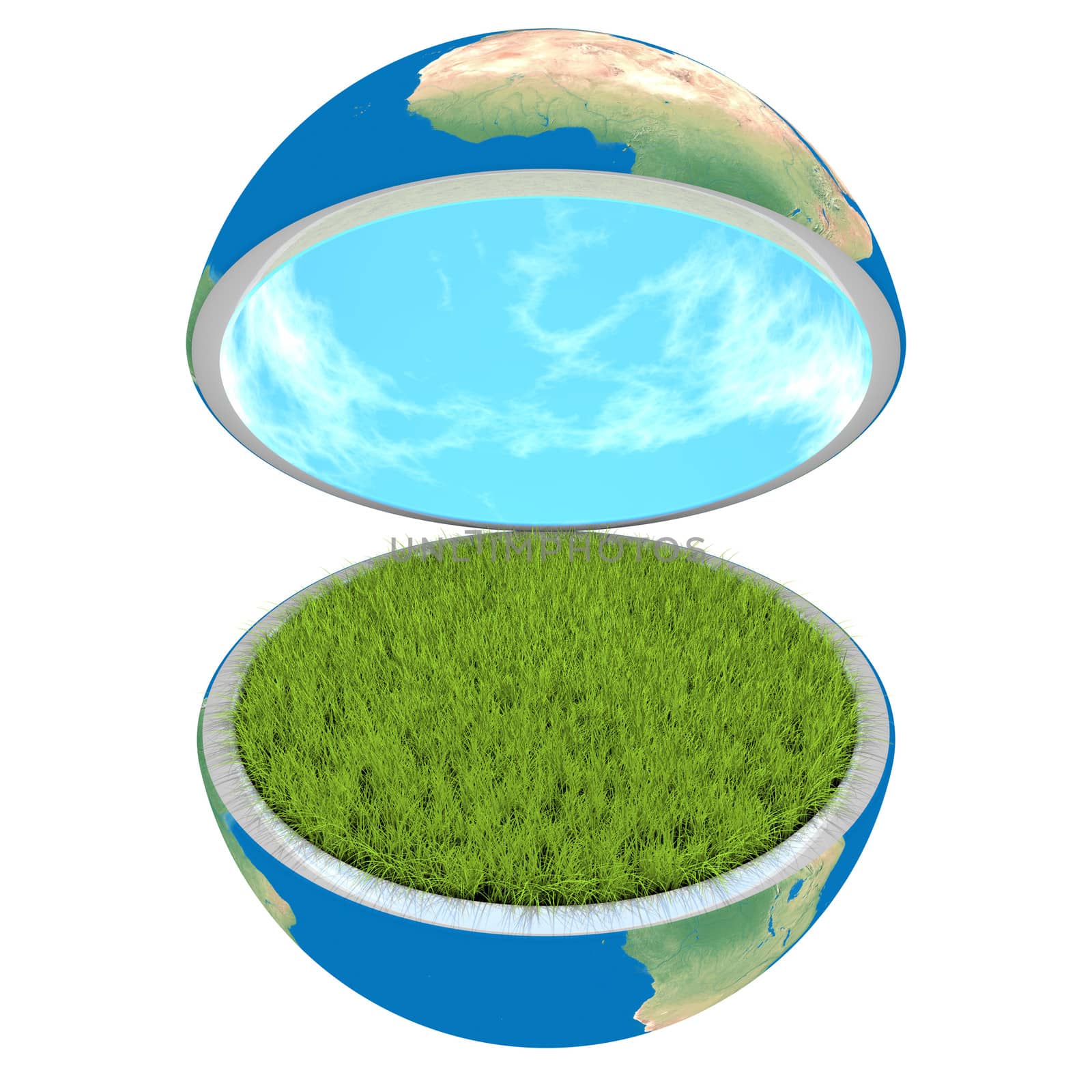 Opening planet Earth isolated on white background, concept of ecology and clean environment. Elements of this image furnished by NASA
