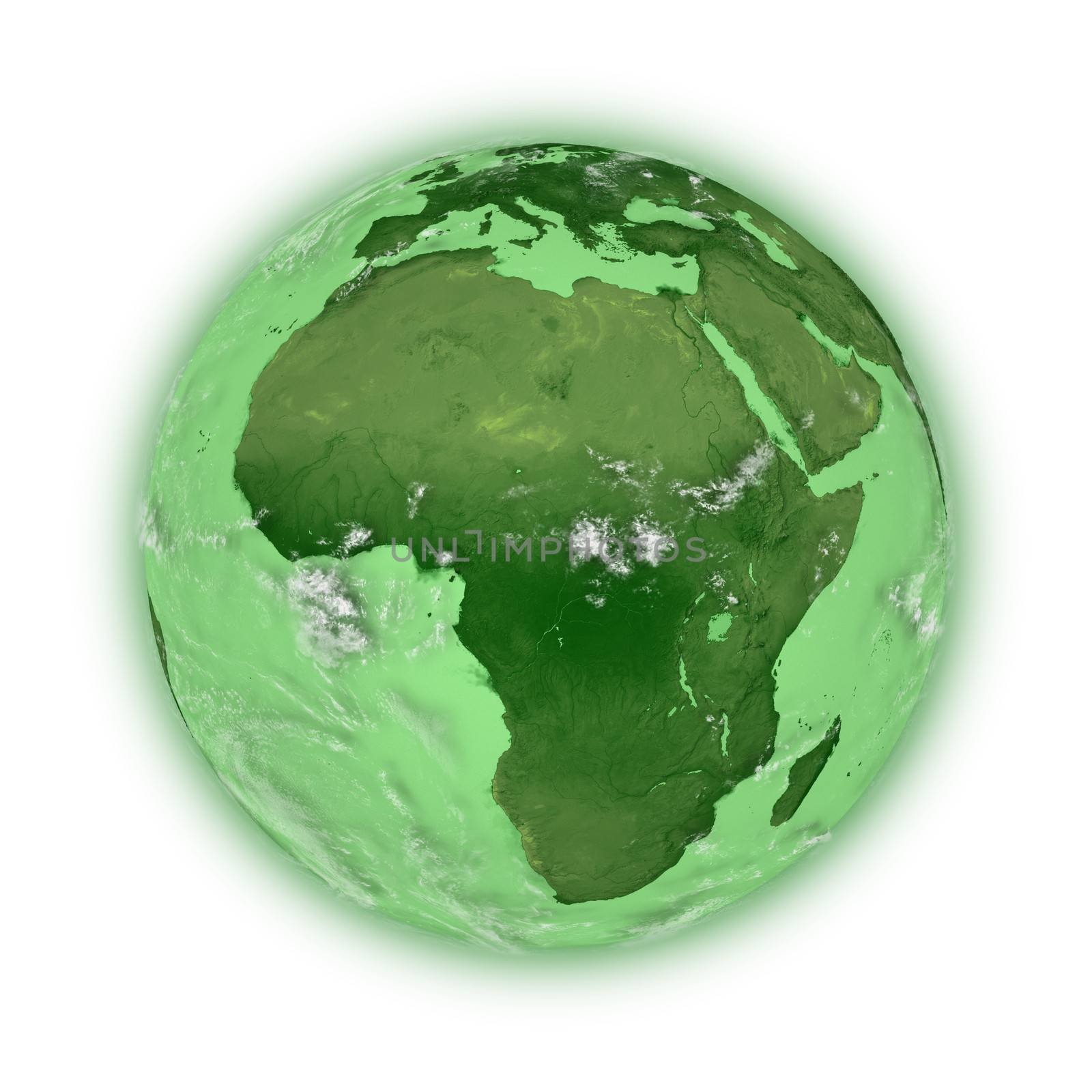 Africa on green planet Earth isolated on white background. Highly detailed planet surface. Elements of this image furnished by NASA.