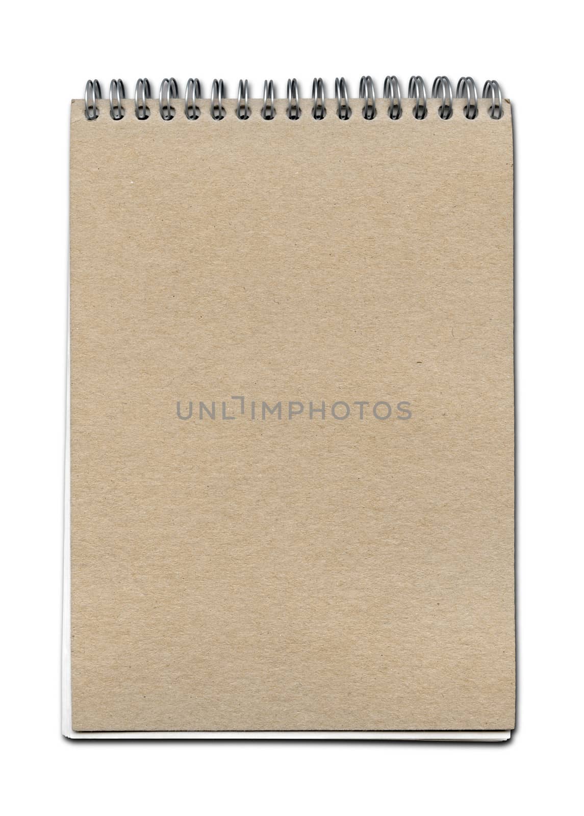 Vintage spiral close notebook, brown paper cover, isolated on white with clipping path