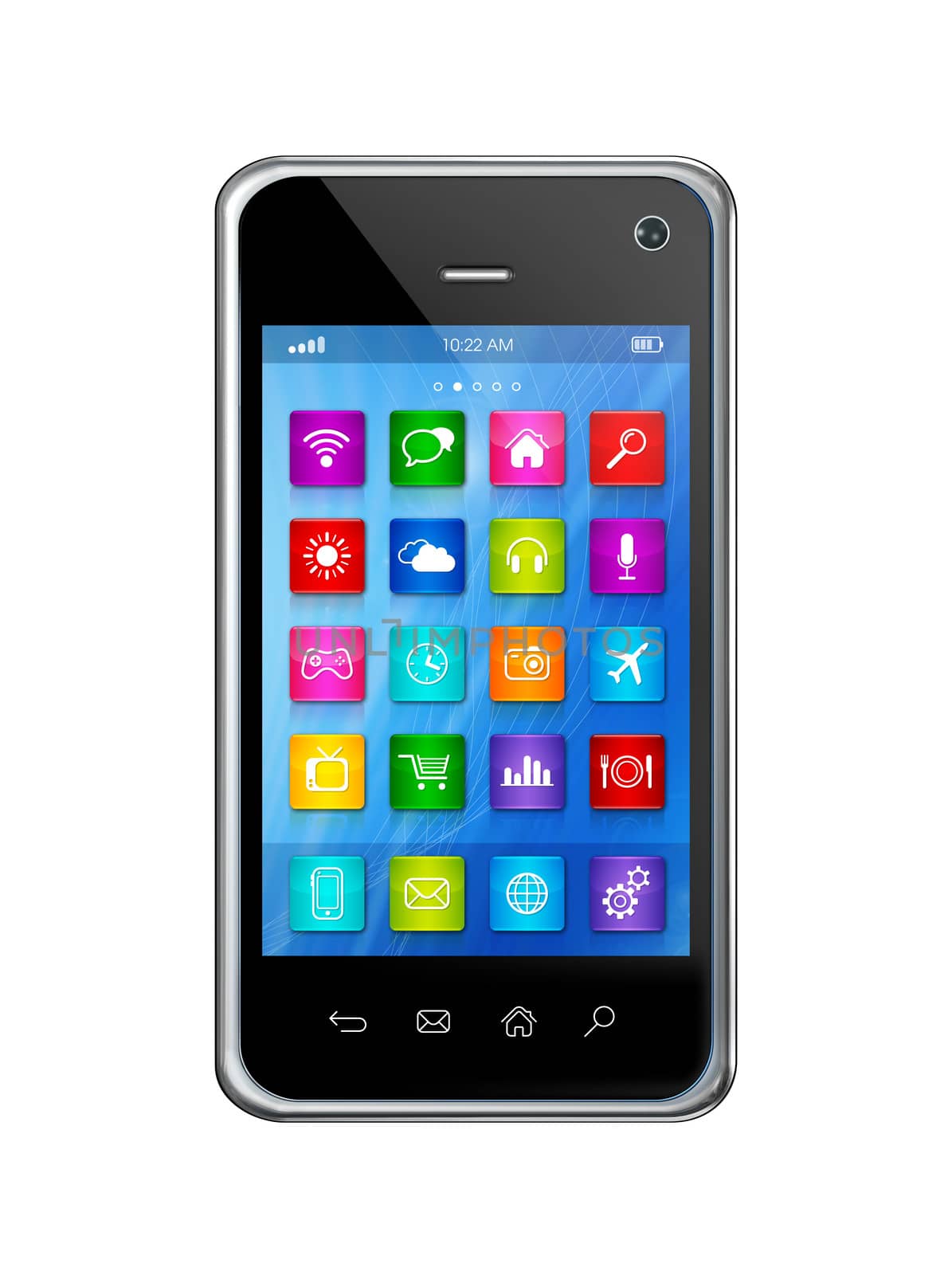 3D smartphone, mobile phone - apps icons interface - isolated on white with clipping path