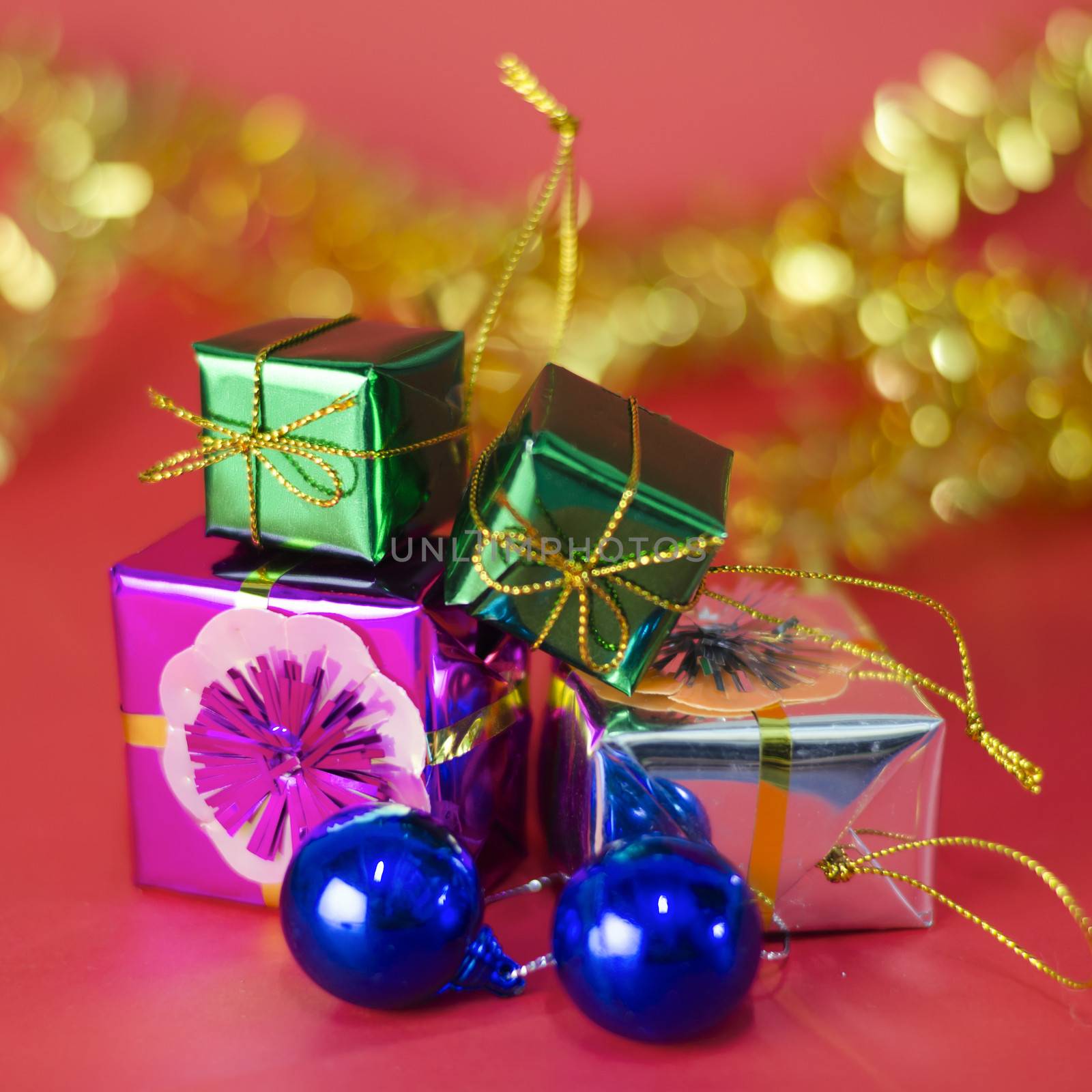 item decorate for christmas tree on red background