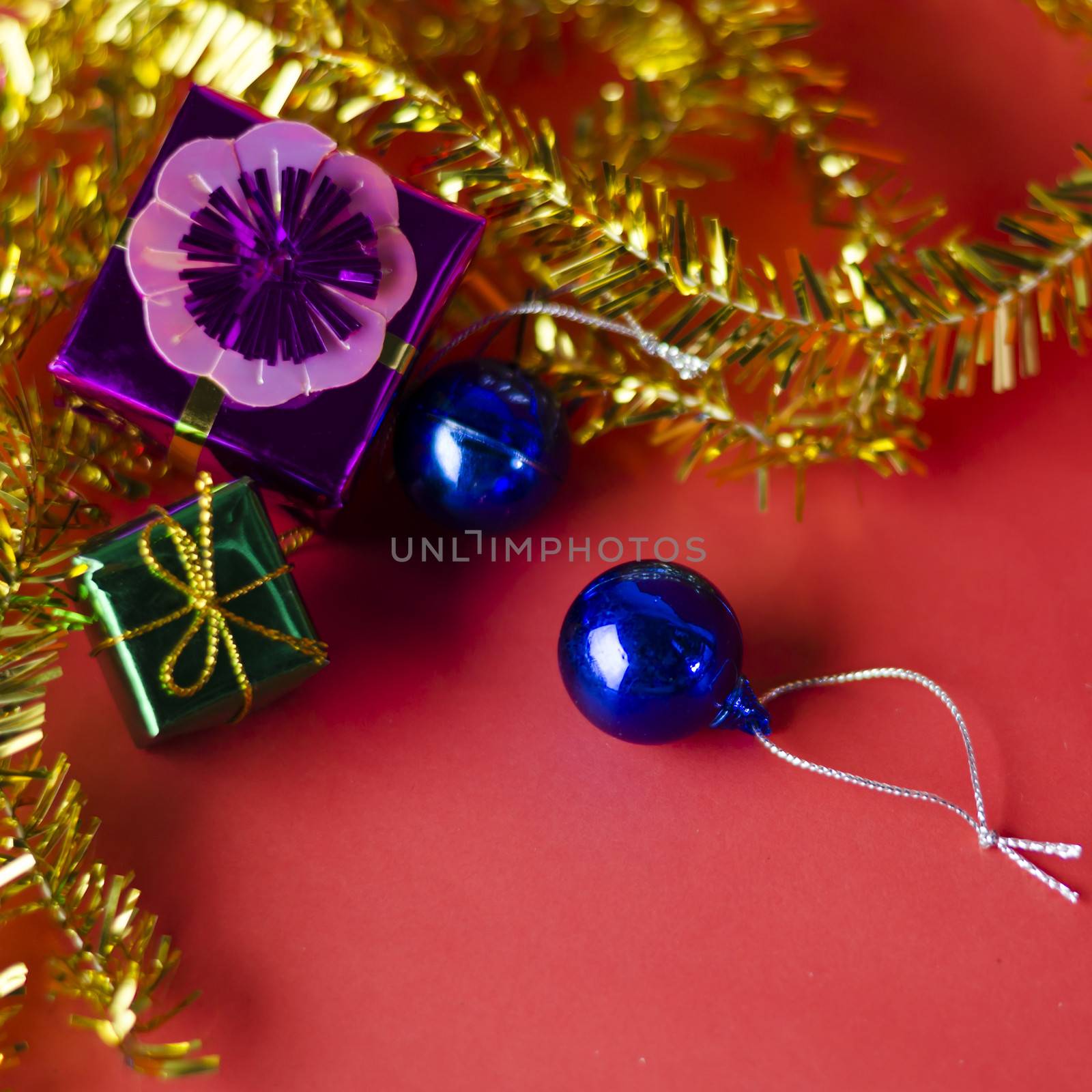 item decorate for christmas tree on red background