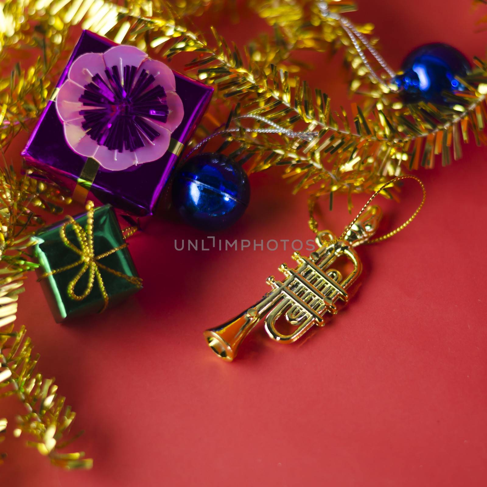 item decorate for christmas tree on red background