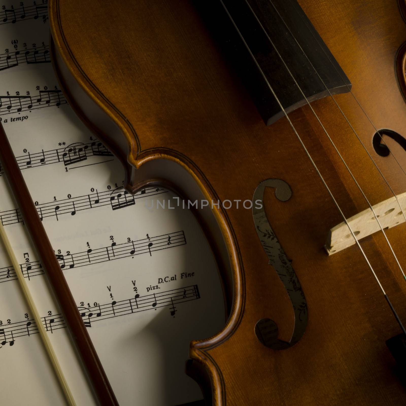 "time to practice violin" violin with sheet music on vintage style