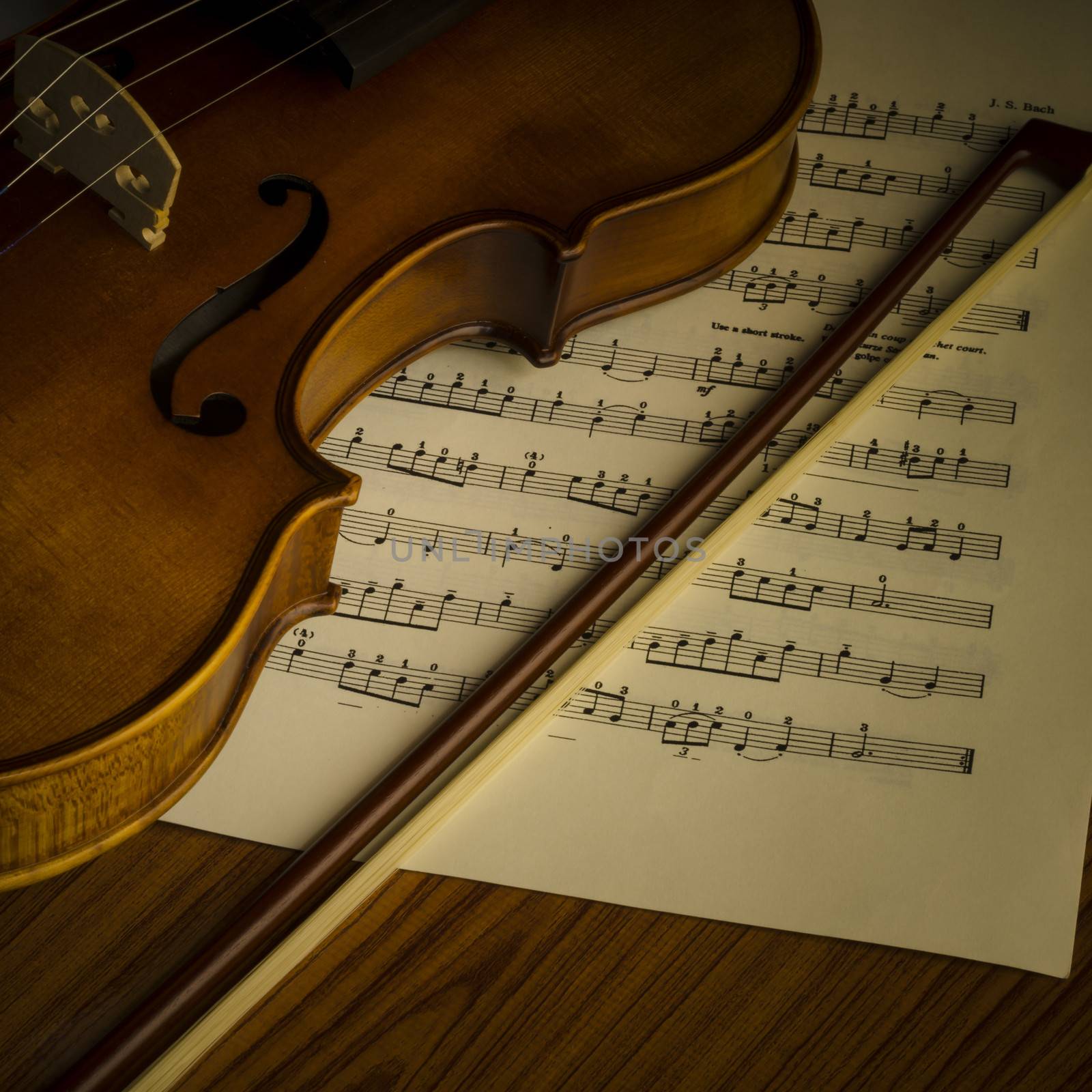 "time to practice violin" violin with sheet music on vintage style